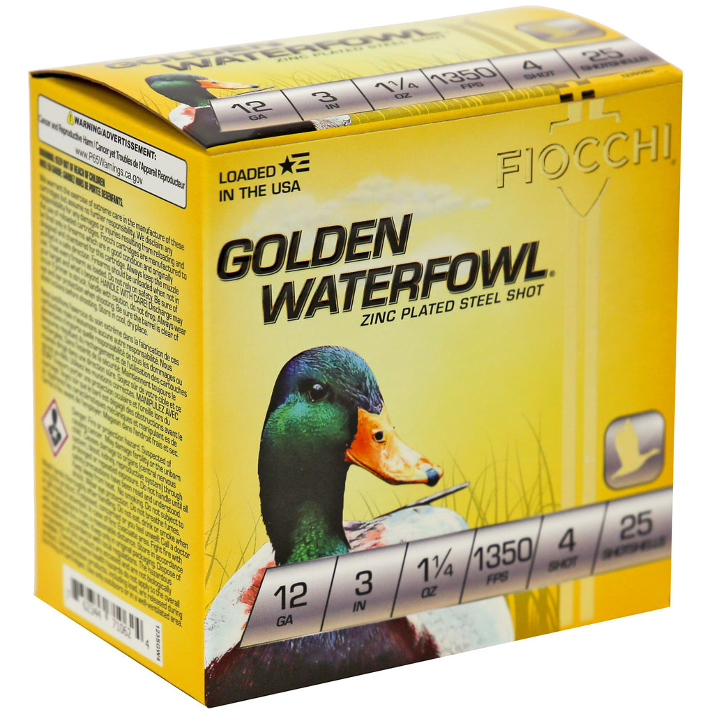 Fiocchi Ammunition Golden Waterfowl 12 Gauge Steel Shot #4 - 25 Rounds Per Box