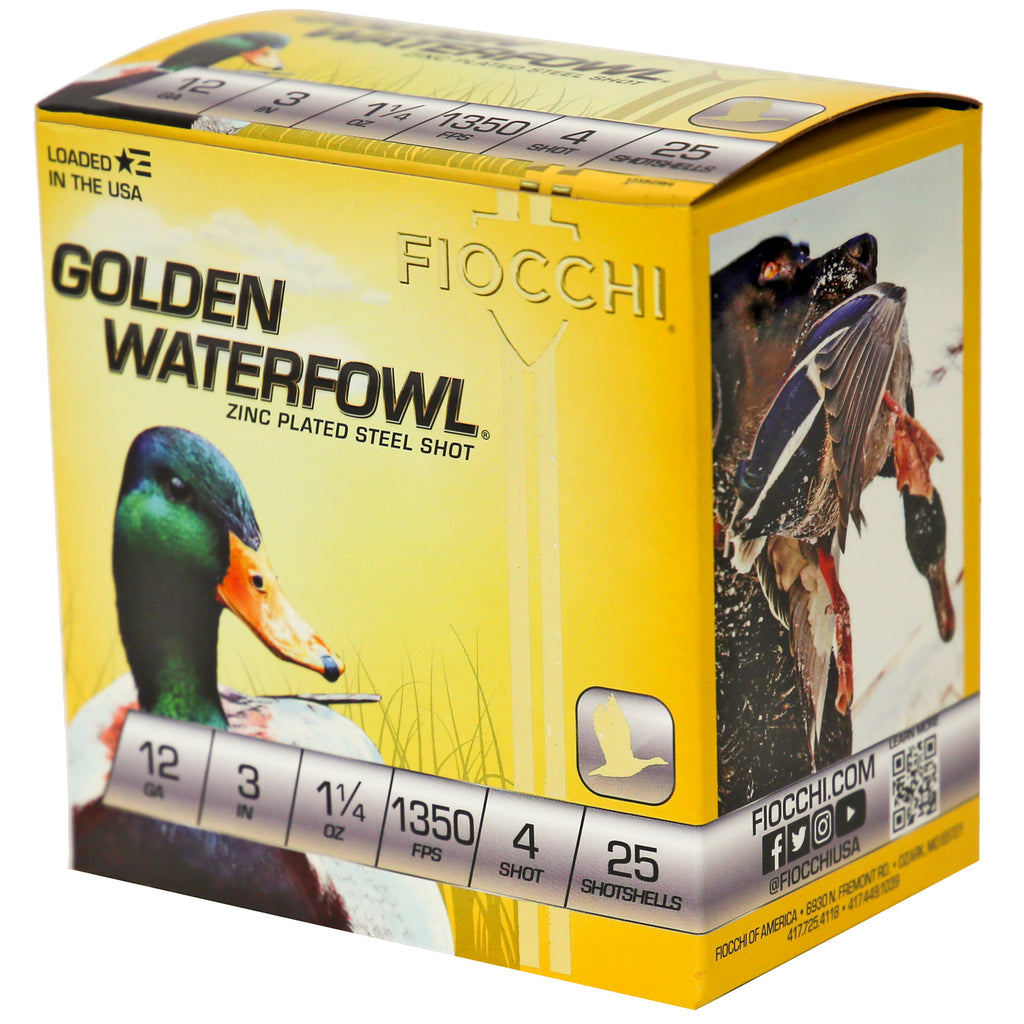 Fiocchi Ammunition Golden Waterfowl 12 Gauge Steel Shot #4 - 25 Rounds Per Box