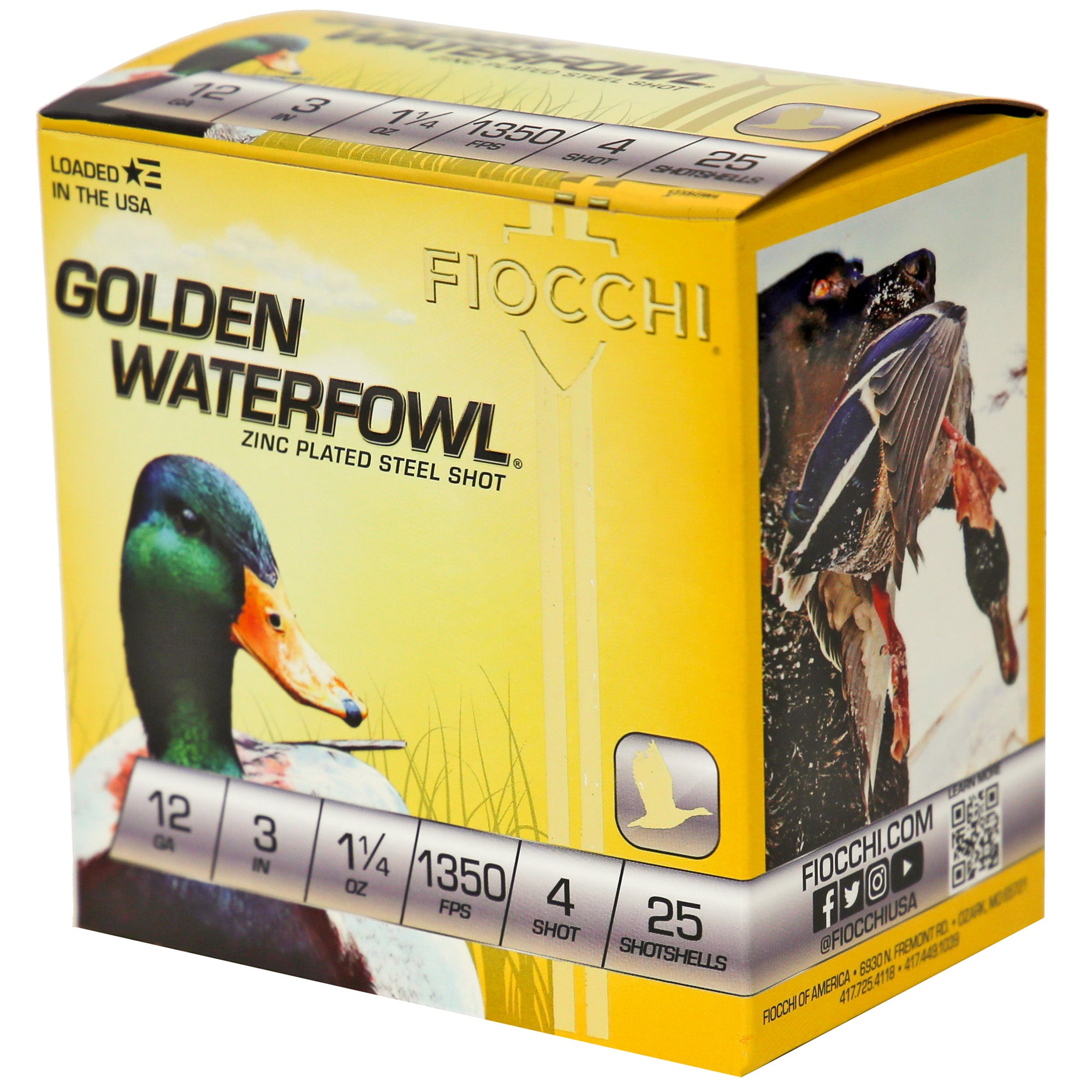 Fiocchi Ammunition Golden Waterfowl 12 Gauge Steel Shot #4 - 25 Rounds Per Box