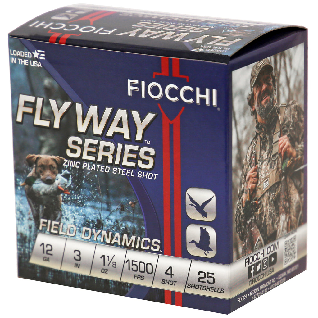Fiocchi Ammunition 12 Gauge Flyway Steel Shotshells - #4 Steel Shot, 25 Rounds per Box