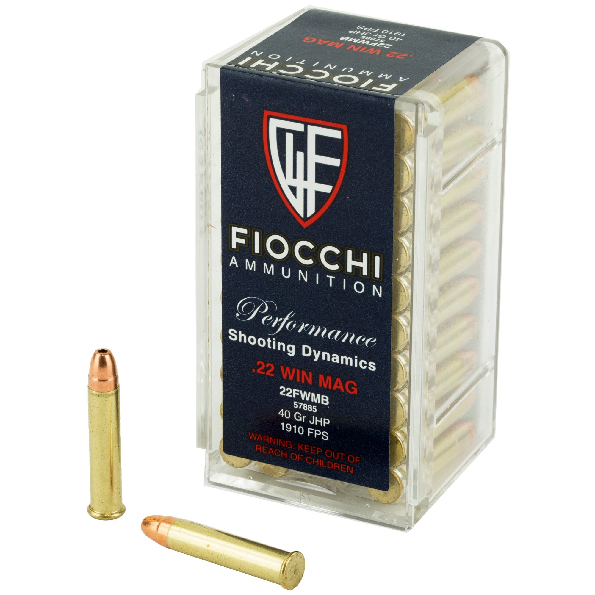 Fiocchi Ammunition 22WMR 40 Grain Hollow Point Rimfire Ammo - 50 Rounds per Box