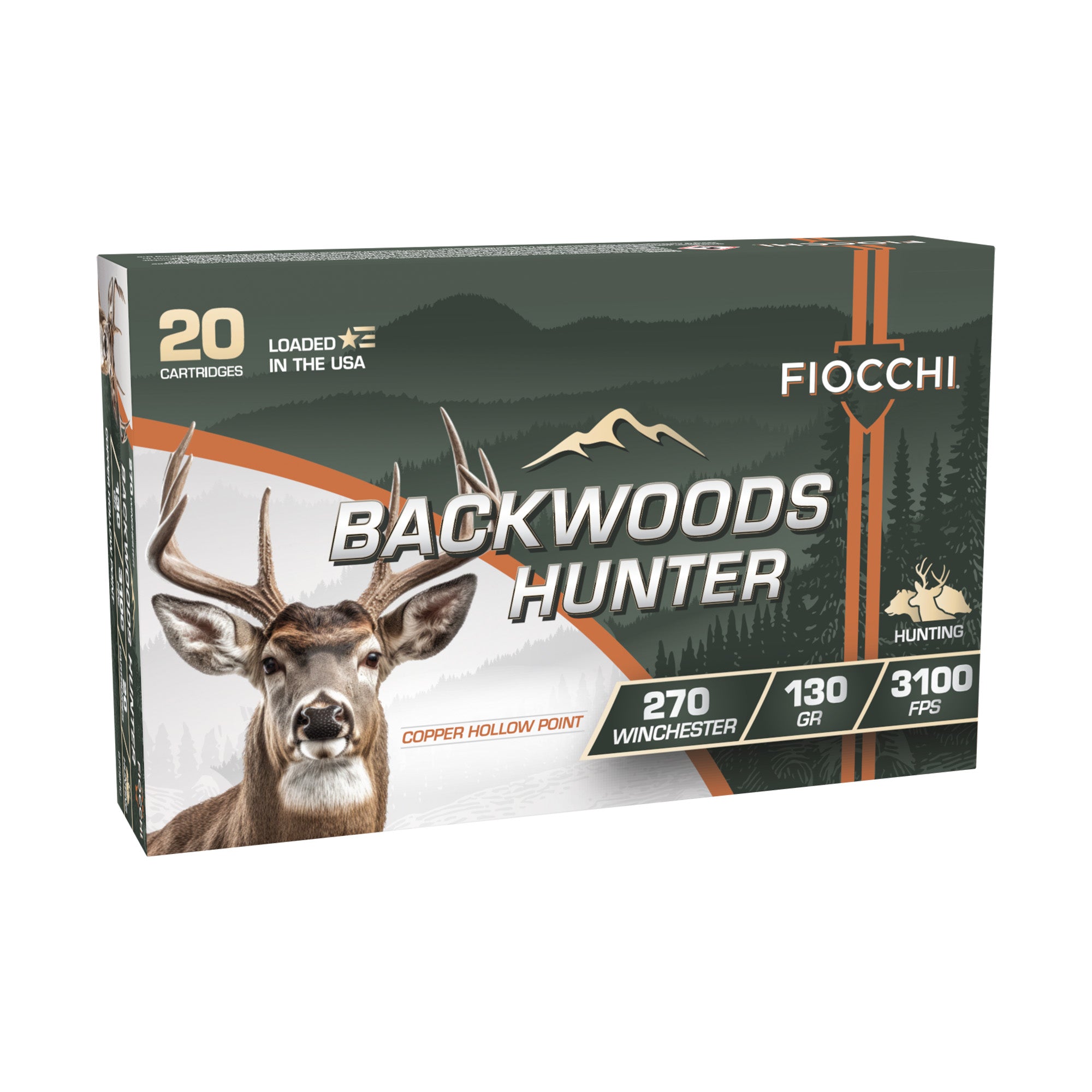 Fiocchi Ammunition Backwoods Hunter 270 Winchester 130-Grain Copper Bullets - 20 Rounds per Box