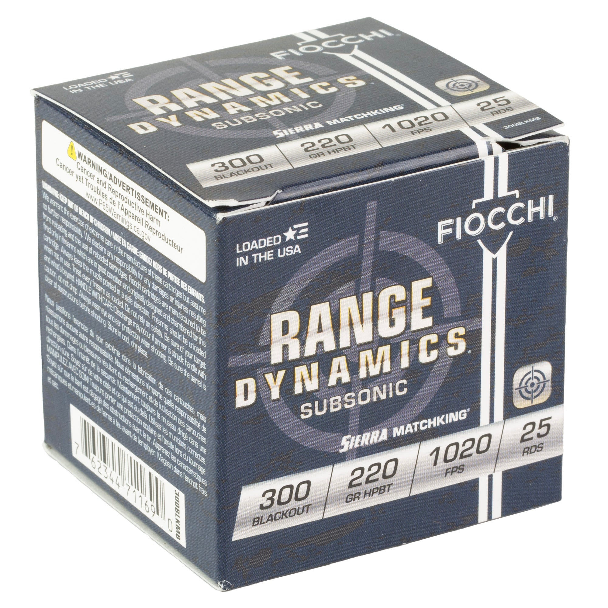 Fiocchi Ammunition Range Dynamics 300 Blackout 220 Grain Boat Tail Hollow Point (25 Rounds per Box)