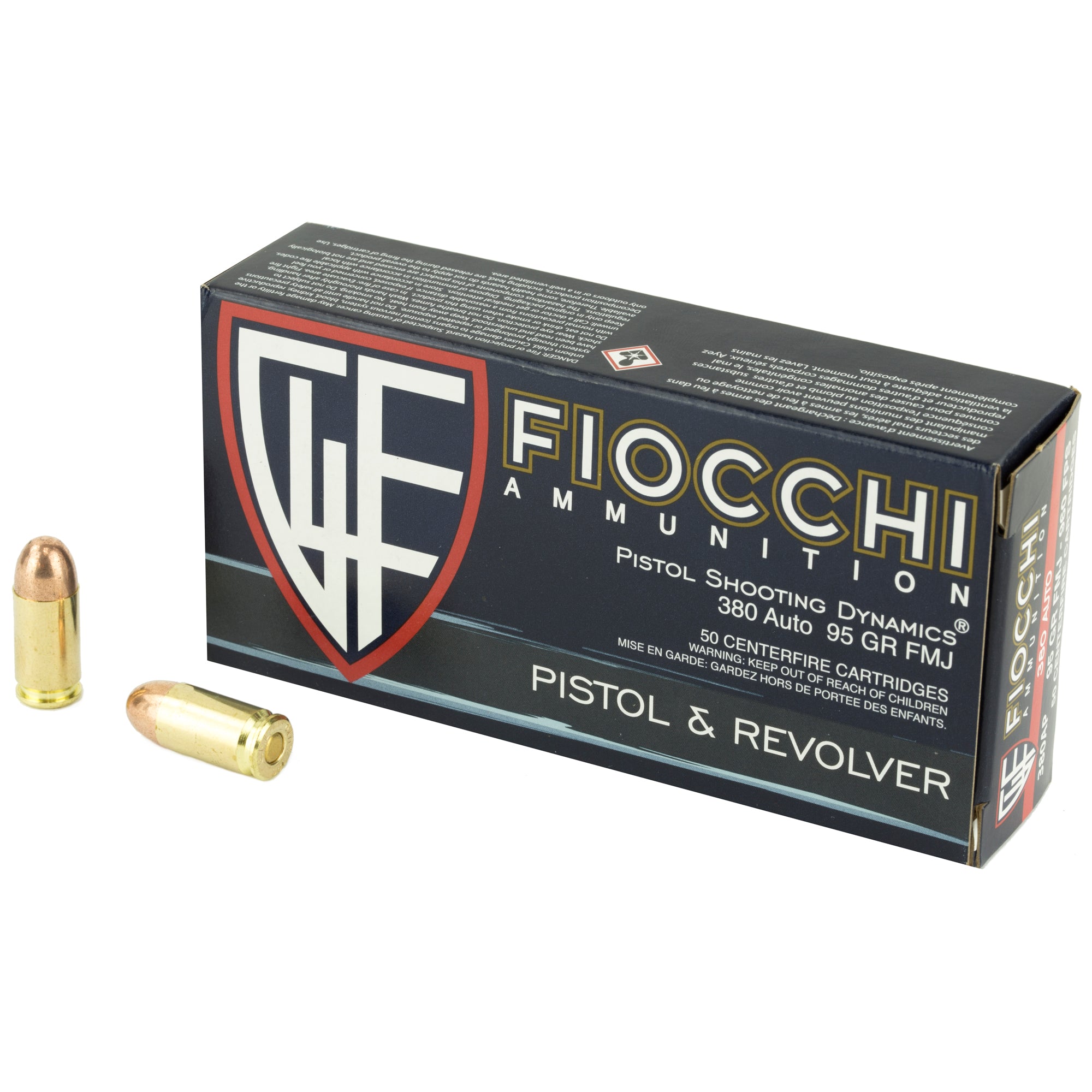 Fiocchi Ammunition 380 ACP 95 Grain FMJ Centerfire Pistol Rounds, 50 Rounds Per Box
