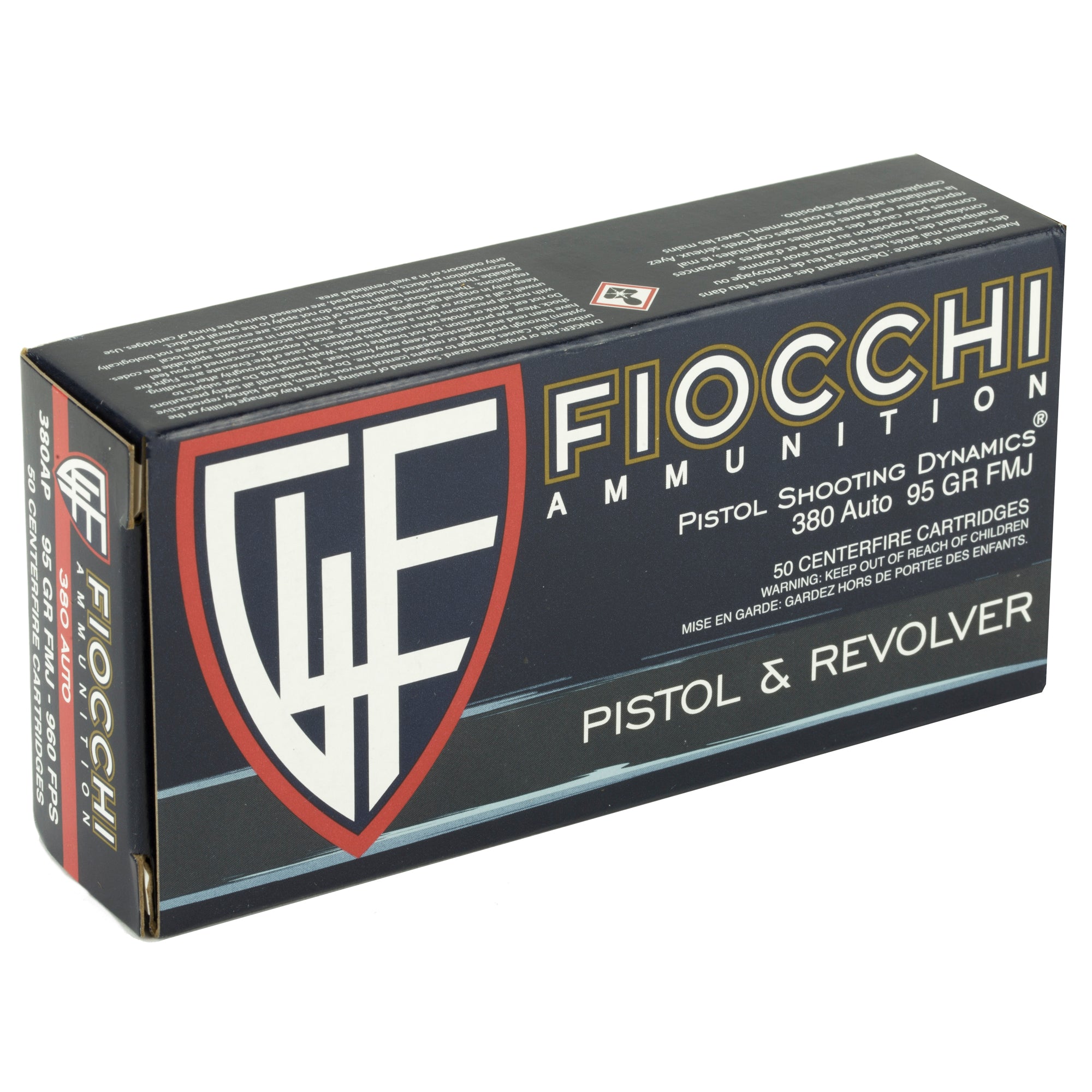 Fiocchi Ammunition 380 ACP 95 Grain FMJ Centerfire Pistol Rounds, 50 Rounds Per Box