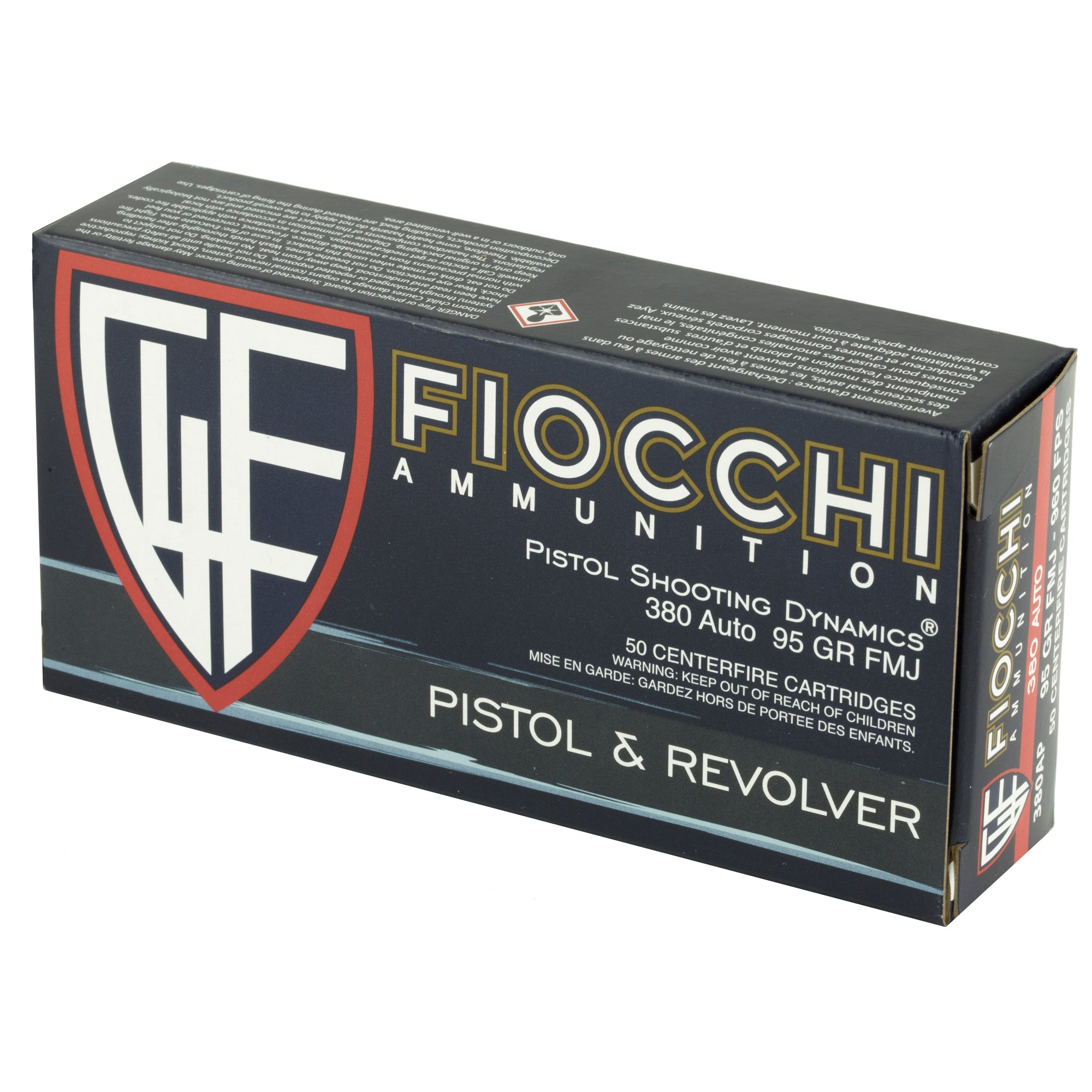 Fiocchi Ammunition 380 ACP 95 Grain FMJ Centerfire Pistol Rounds, 50 Rounds Per Box