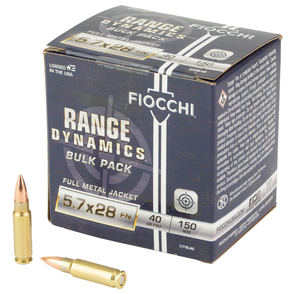 Fiocchi Range Dynamics 5.7x28mm 40-Grain Full Metal Jacket Ammo - 150 Rounds