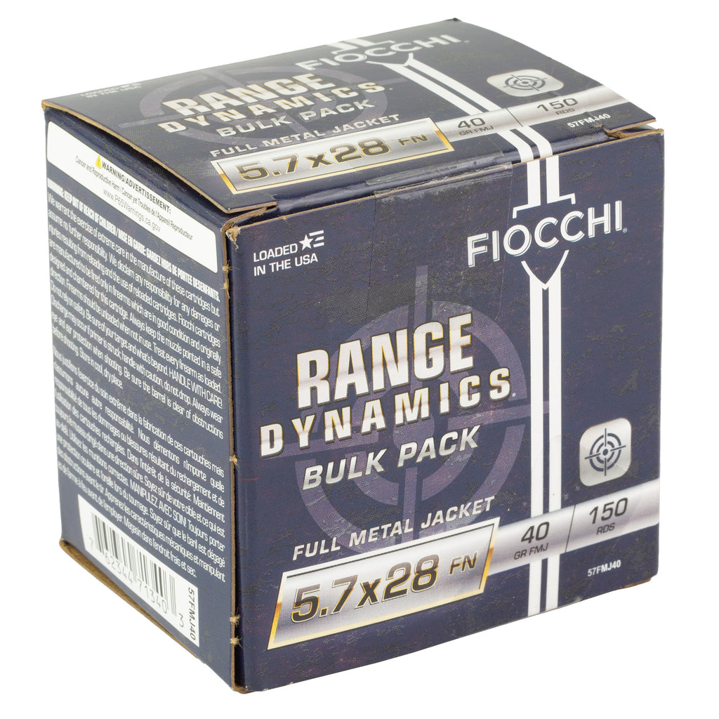 Fiocchi Range Dynamics 5.7x28mm 40-Grain Full Metal Jacket Ammo - 150 Rounds