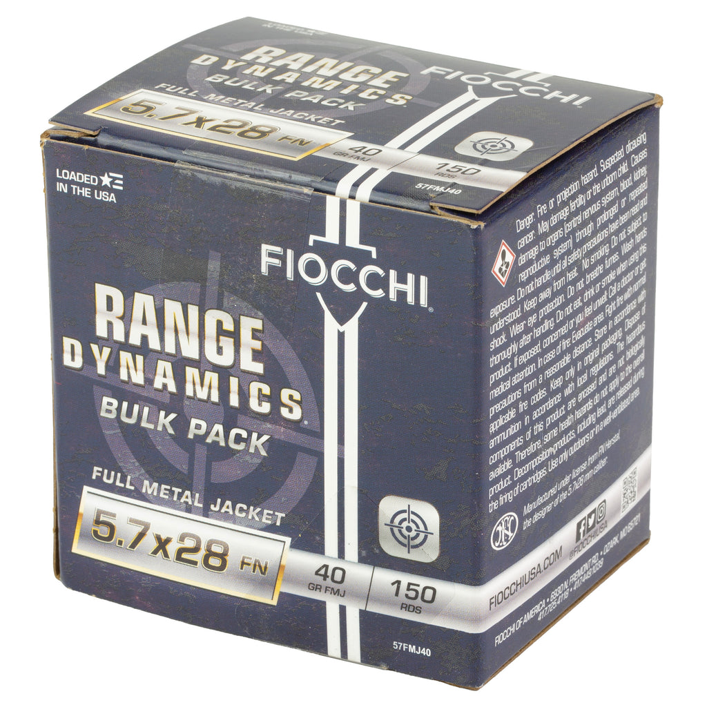 Fiocchi Range Dynamics 5.7x28mm 40-Grain Full Metal Jacket Ammo - 150 Rounds