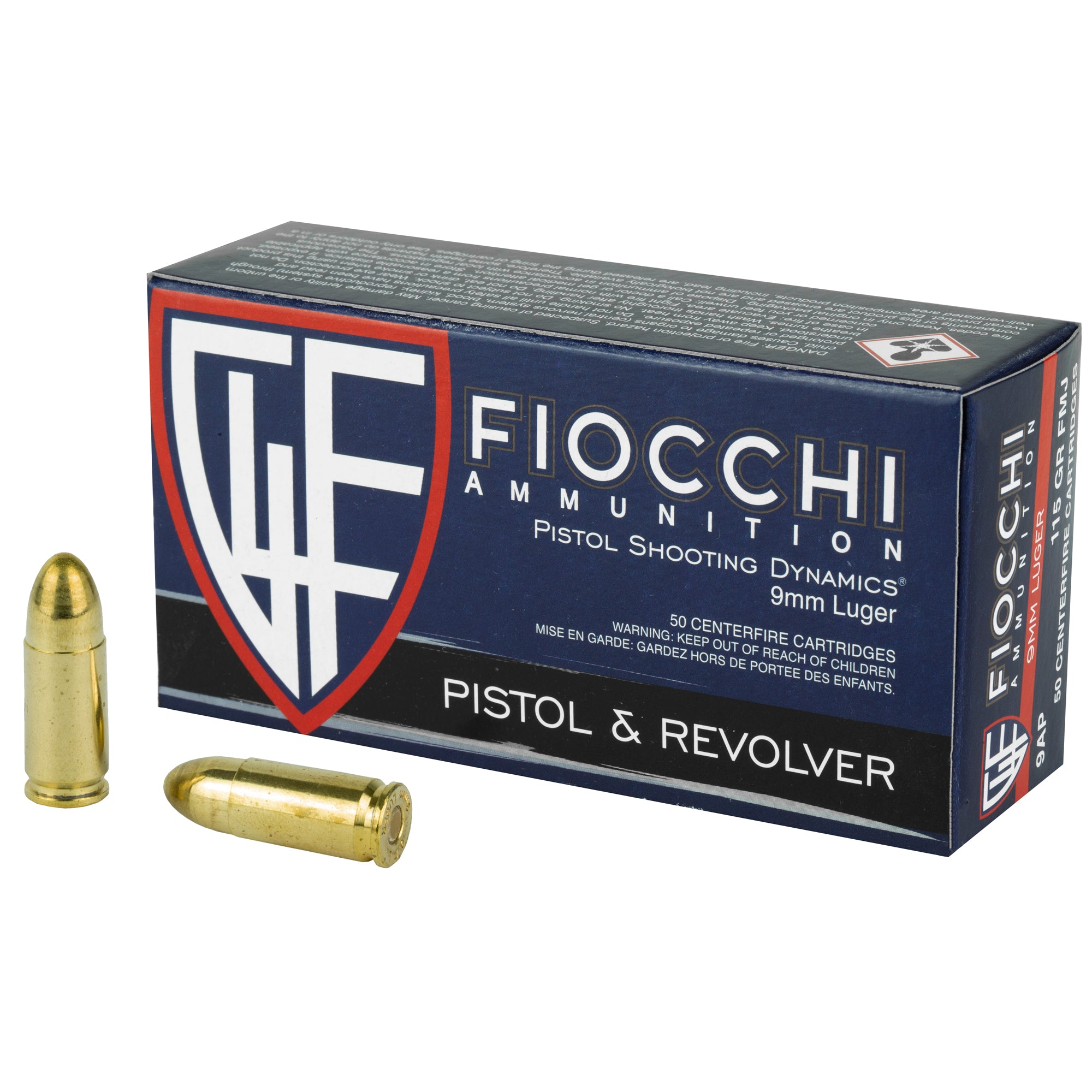 Fiocchi 9mm 115 Grain FMJ Centerfire Pistol Ammunition - Reliable Range & Target Load