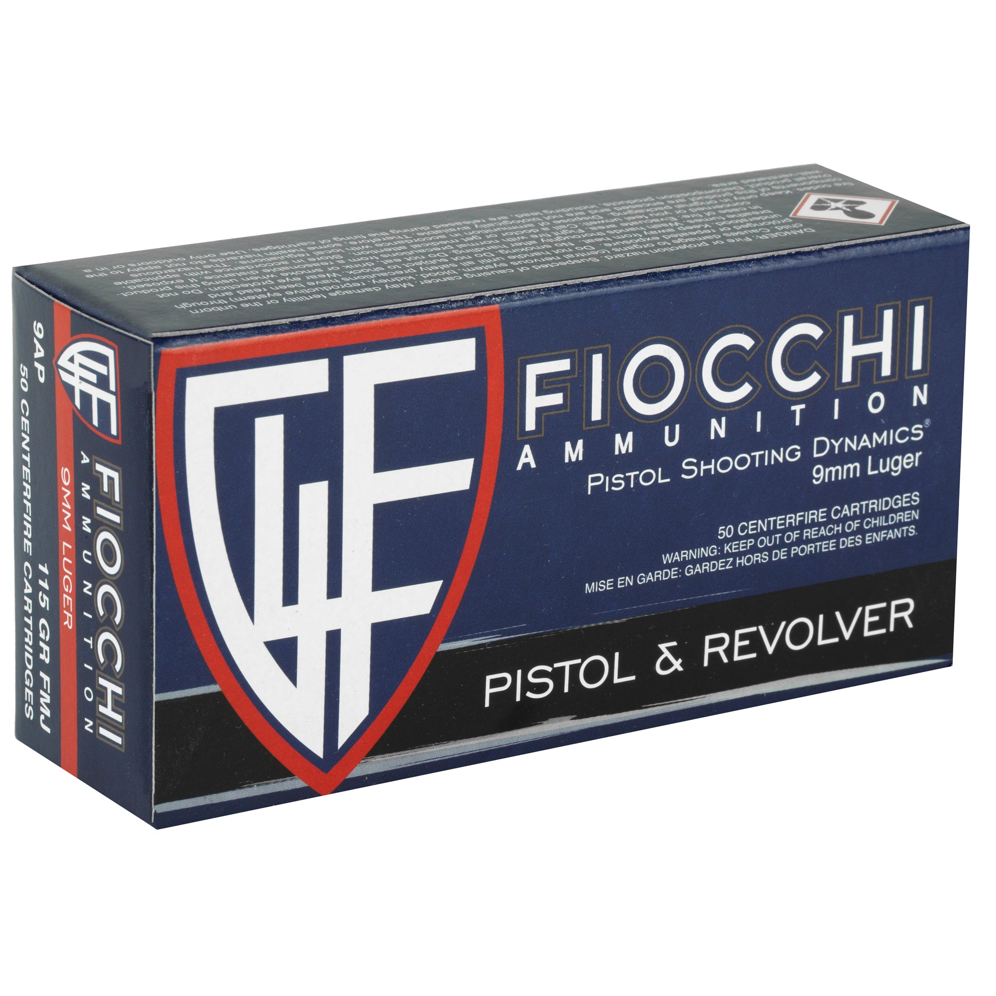 Fiocchi 9mm 115 Grain FMJ Centerfire Pistol Ammunition - Reliable Range & Target Load