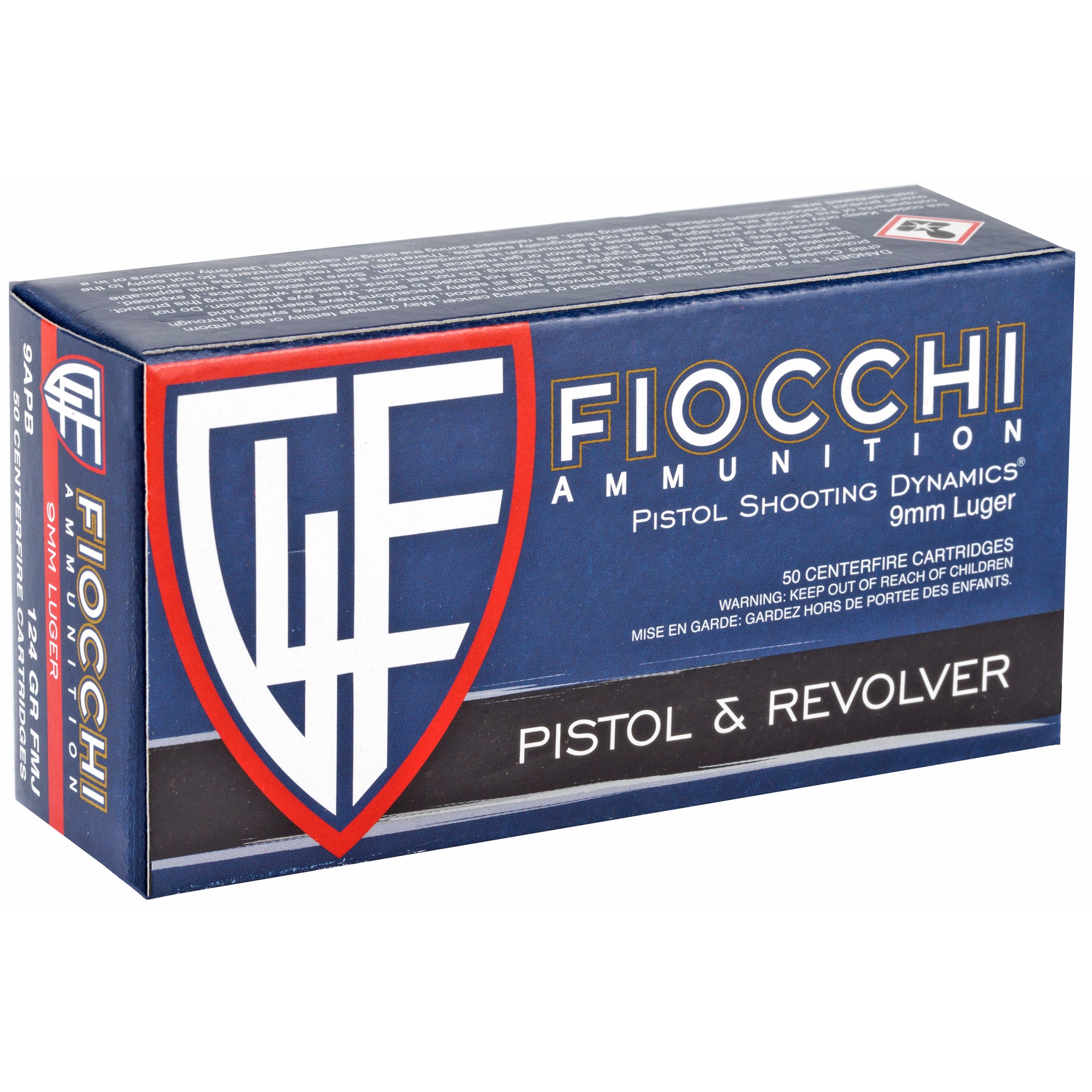 Fiocchi Ammunition 9mm 124 Grain FMJ Centerfire Pistol Ammo - 50 Rounds per Box