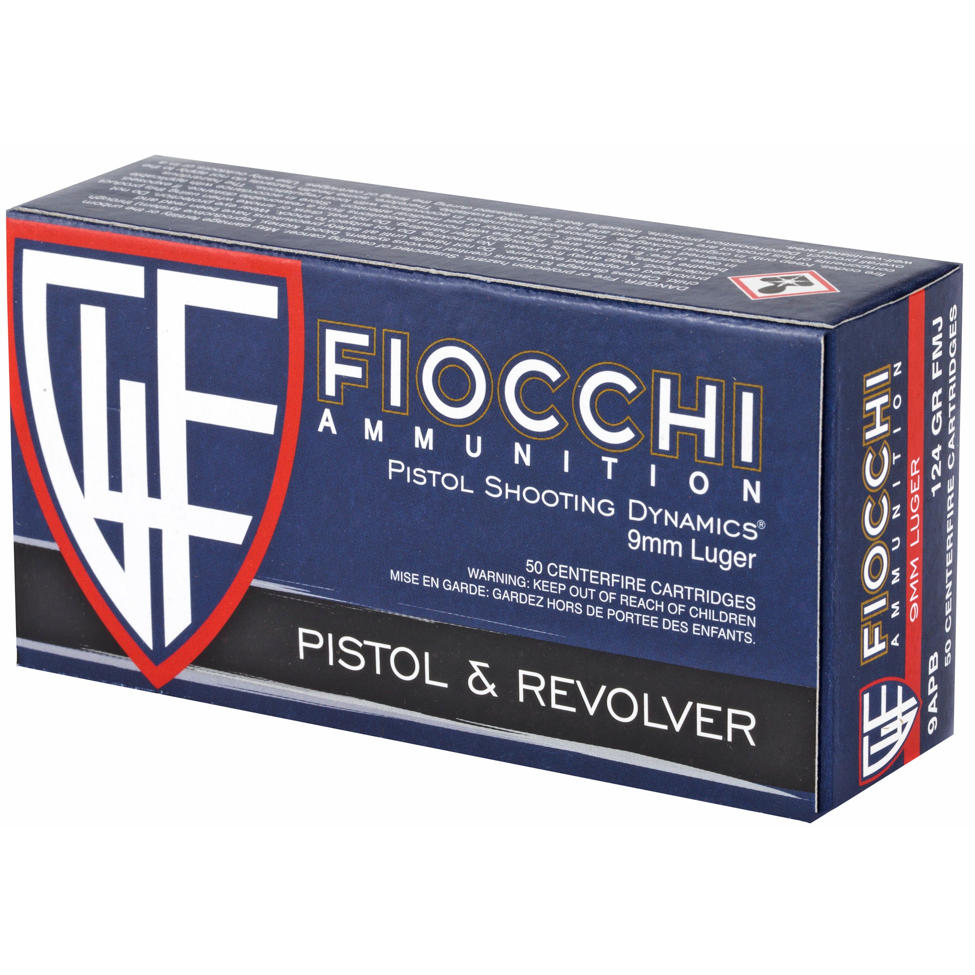 Fiocchi Ammunition 9mm 124 Grain FMJ Centerfire Pistol Ammo - 50 Rounds per Box