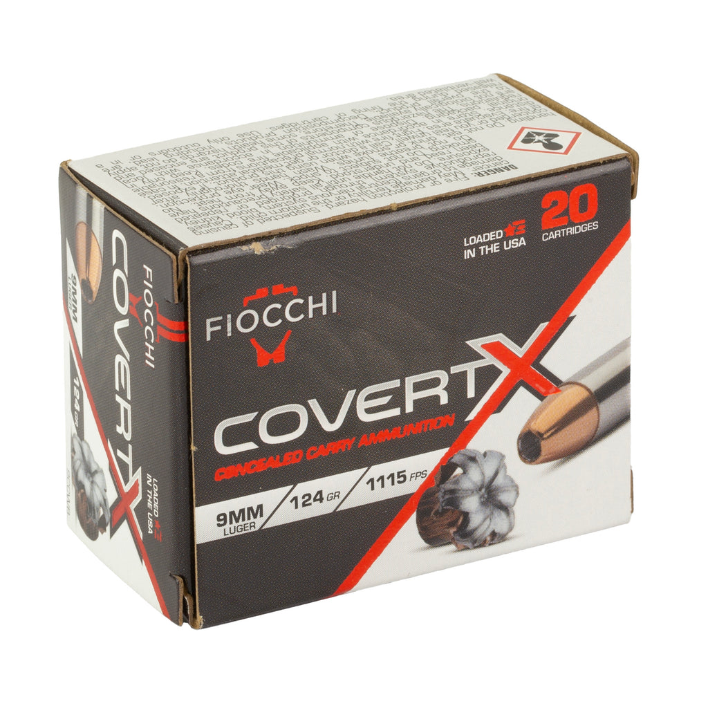 Fiocchi Ammunition Covert X 9mm 124-Grain Jacketed Hollow Point Ammo - 20 Rounds