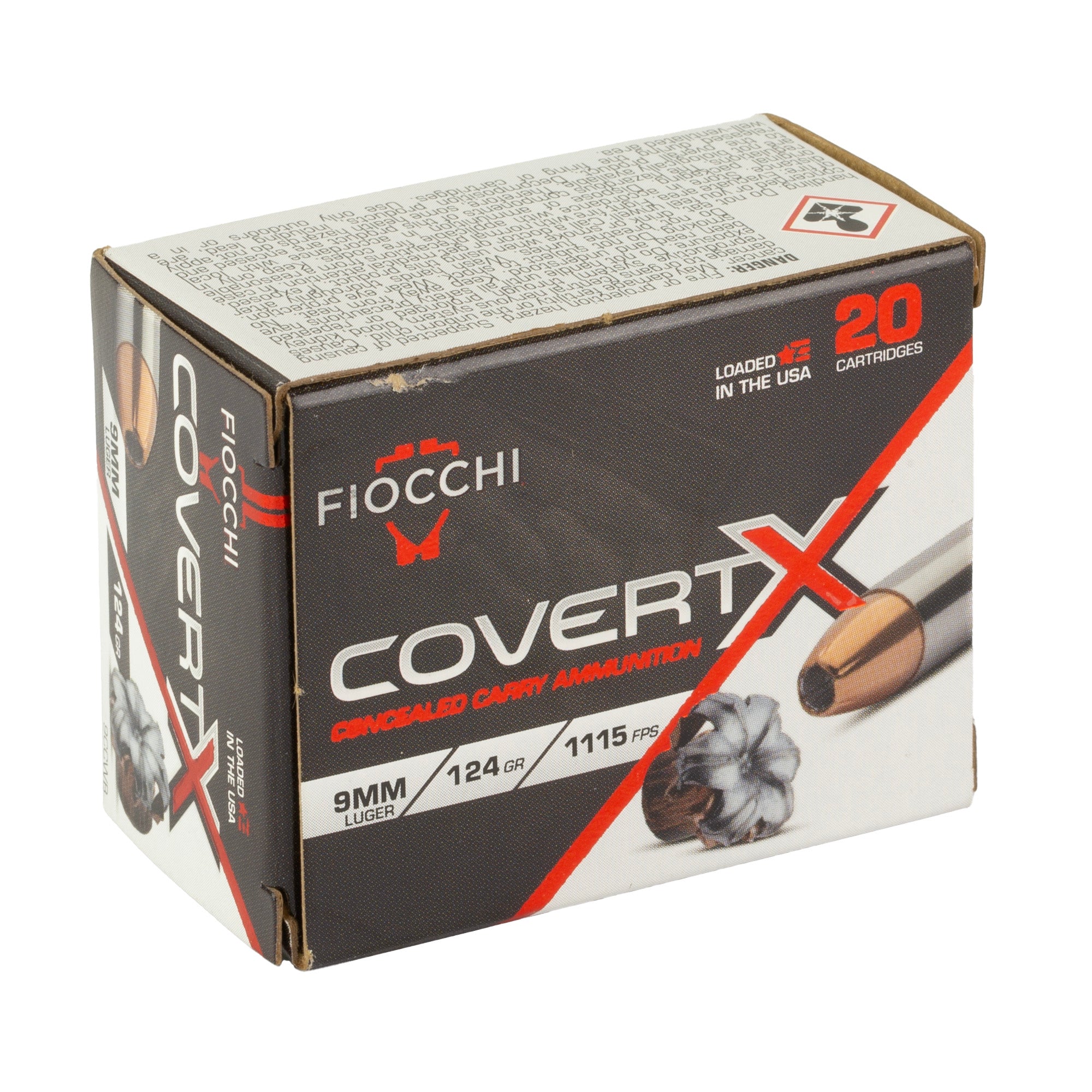 Fiocchi Ammunition Covert X 9mm 124-Grain Jacketed Hollow Point Ammo - 20 Rounds