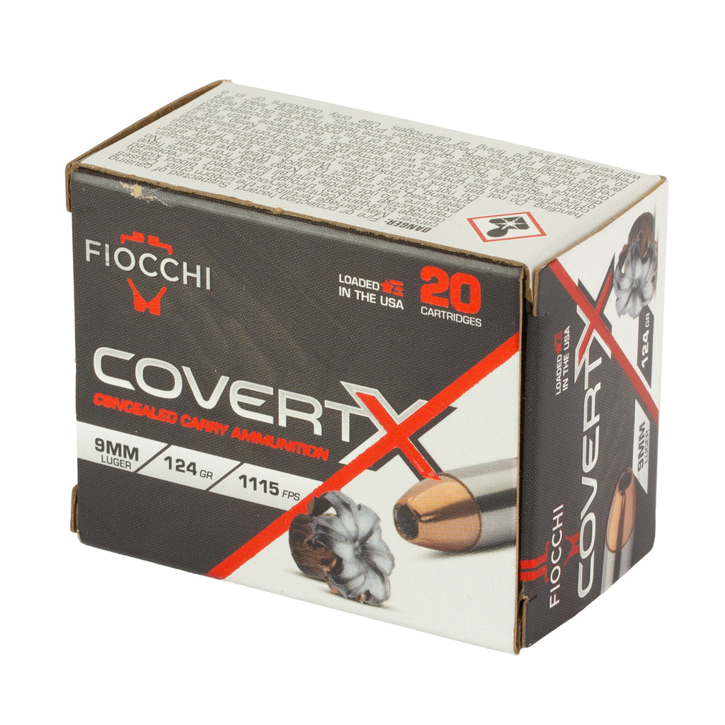 Fiocchi Ammunition Covert X 9mm 124-Grain Jacketed Hollow Point Ammo - 20 Rounds