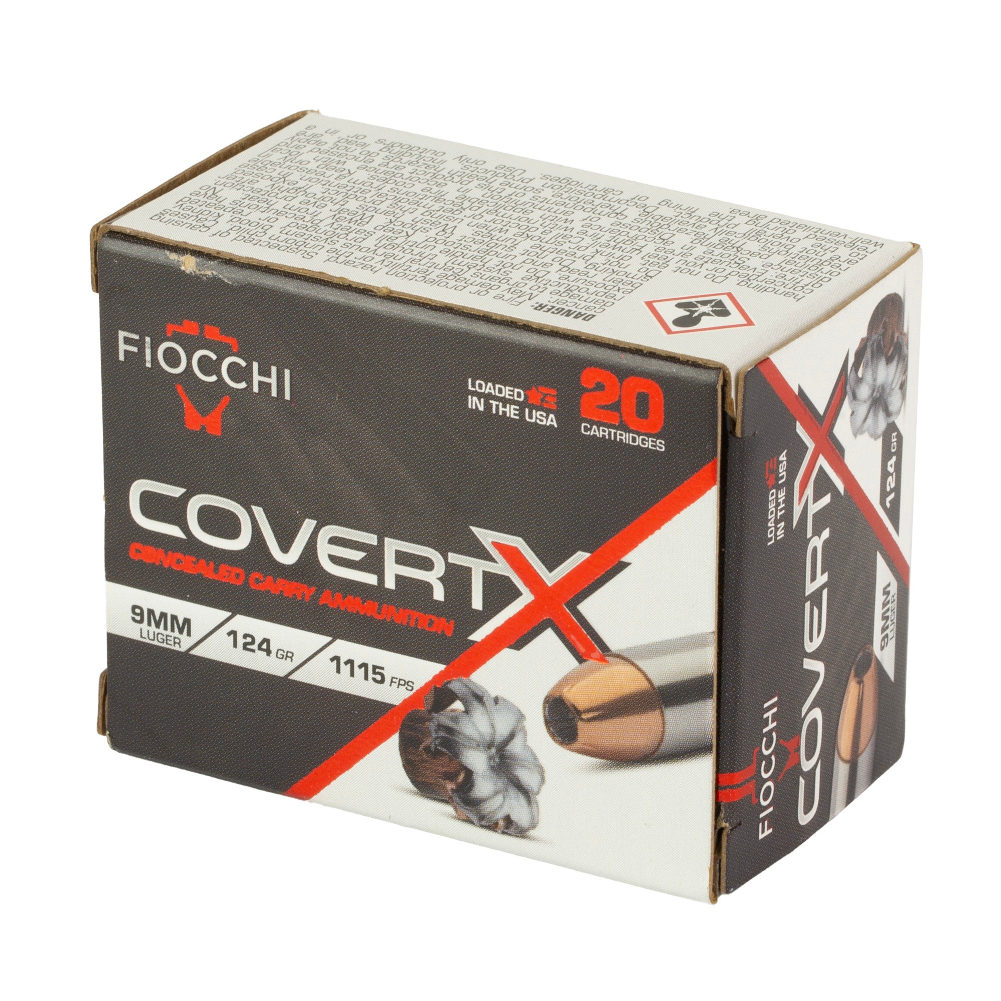 Fiocchi Ammunition Covert X 9mm 124-Grain Jacketed Hollow Point Ammo - 20 Rounds