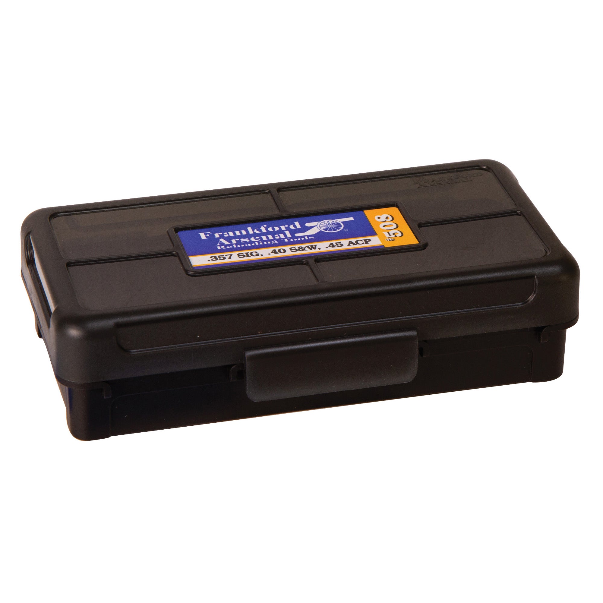 Frankford Arsenal Hinge-Top Ammo Box for 10mm Auto, 40 S&W, 45 ACP, and 45 Auto Rim - Durable Plastic Storage Container