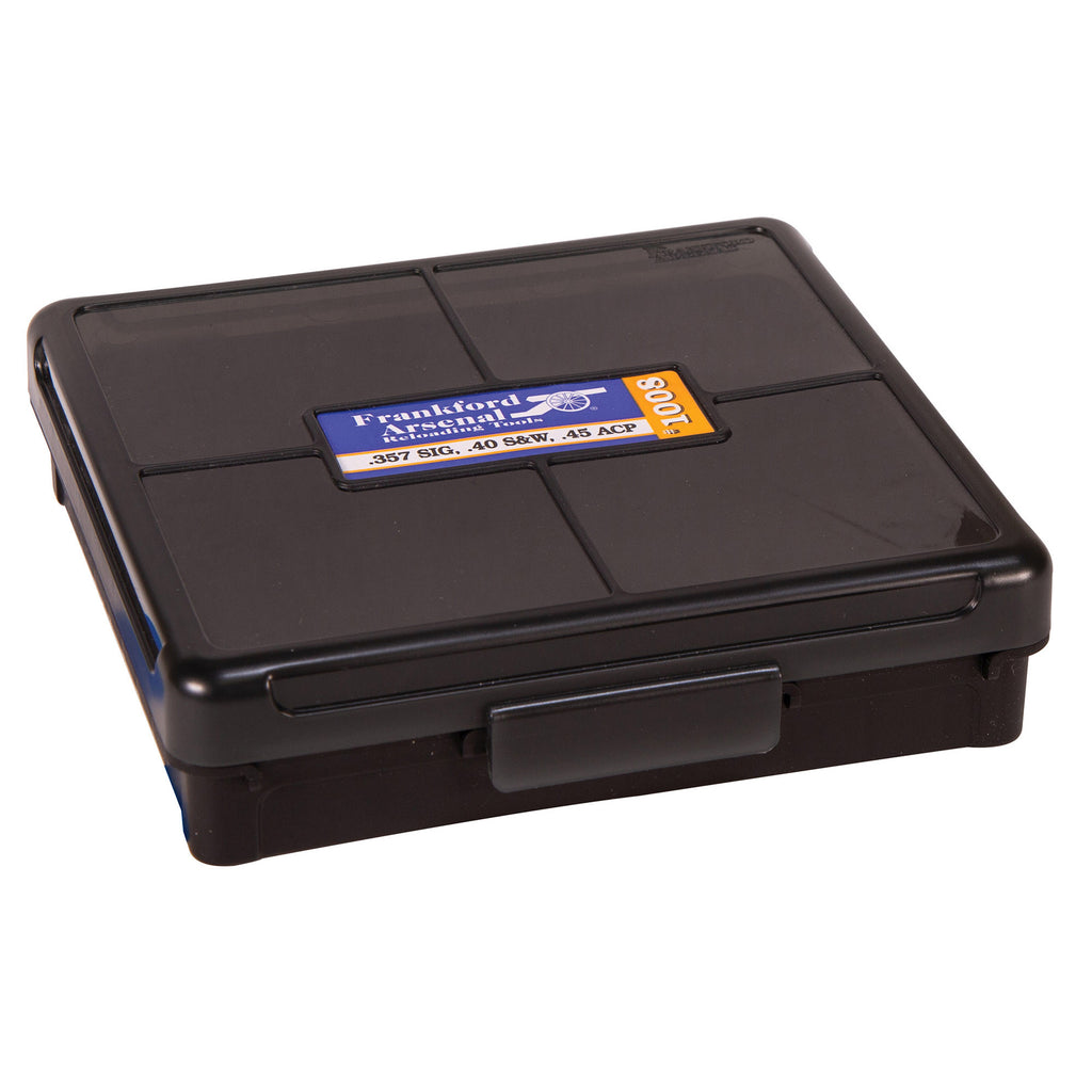 Frankford Arsenal Hinge-Top Ammo Box for 10mm Auto, 40 S&W, 45 ACP, and 45 Auto Rim - Durable Plastic Storage Solution