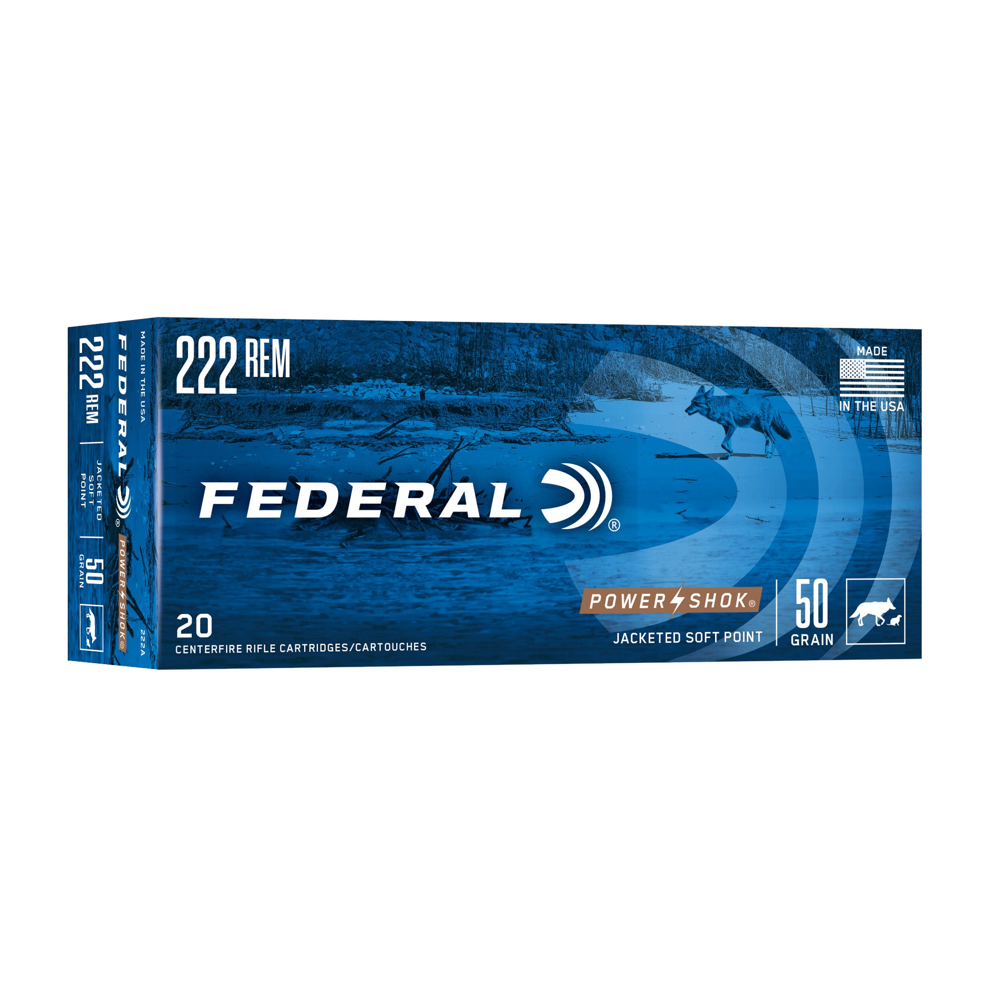 Federal PowerShok .222 Remington 50 Grain Solid Base Rifle Ammunition - 20 Rounds