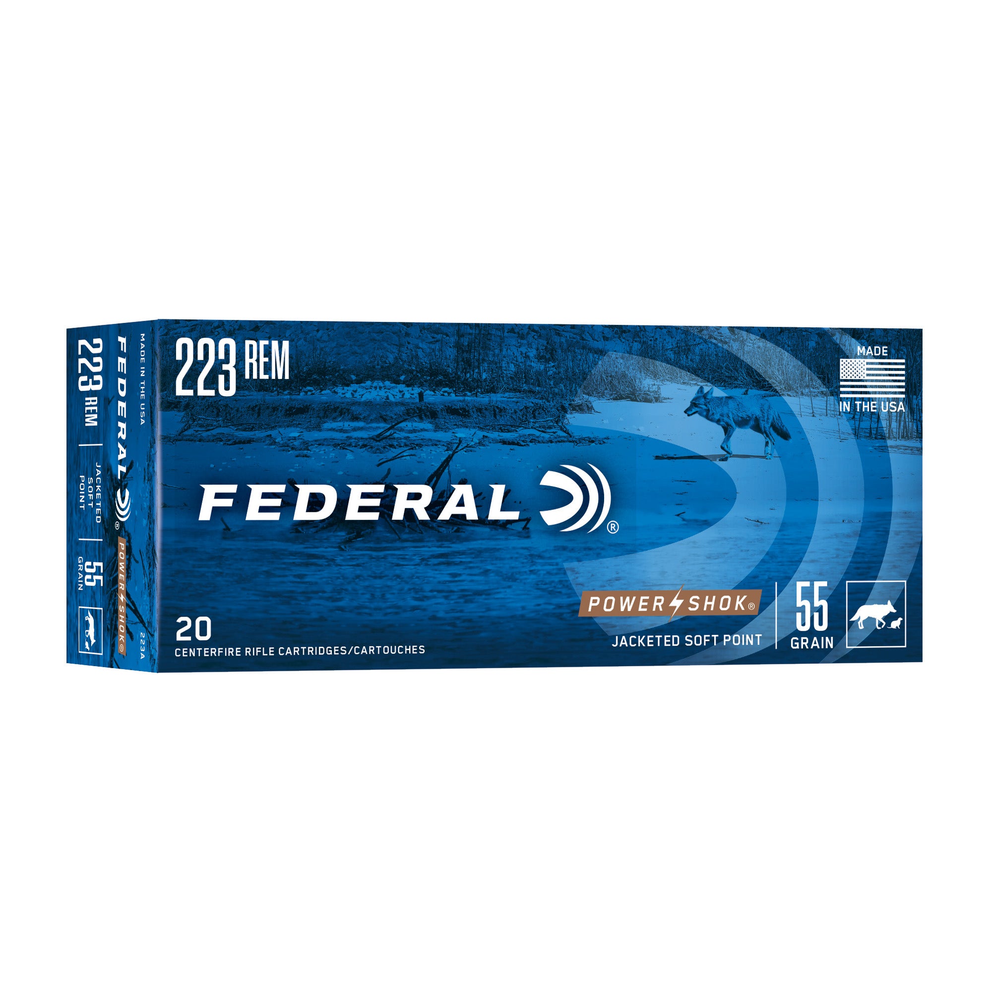 Federal PowerShok .223 Remington 55 Grain Solid Base Rifle Ammunition (20 Rounds)