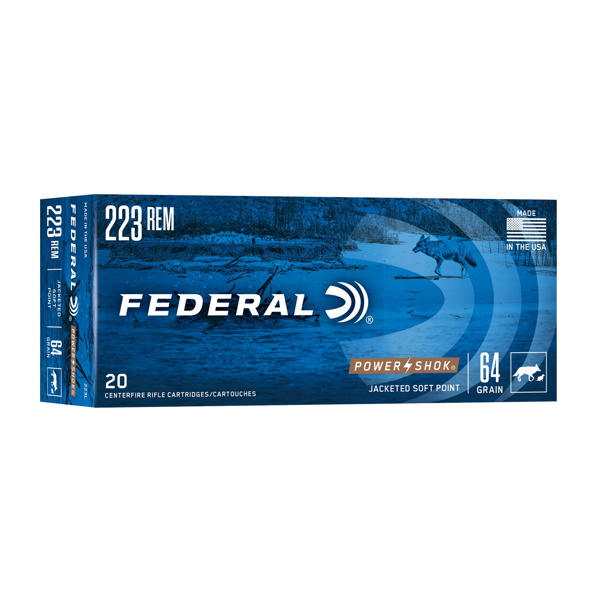 Federal PowerShok .223 Remington 64 Grain Solid Base Hunting Ammo, 20 Rounds per Box