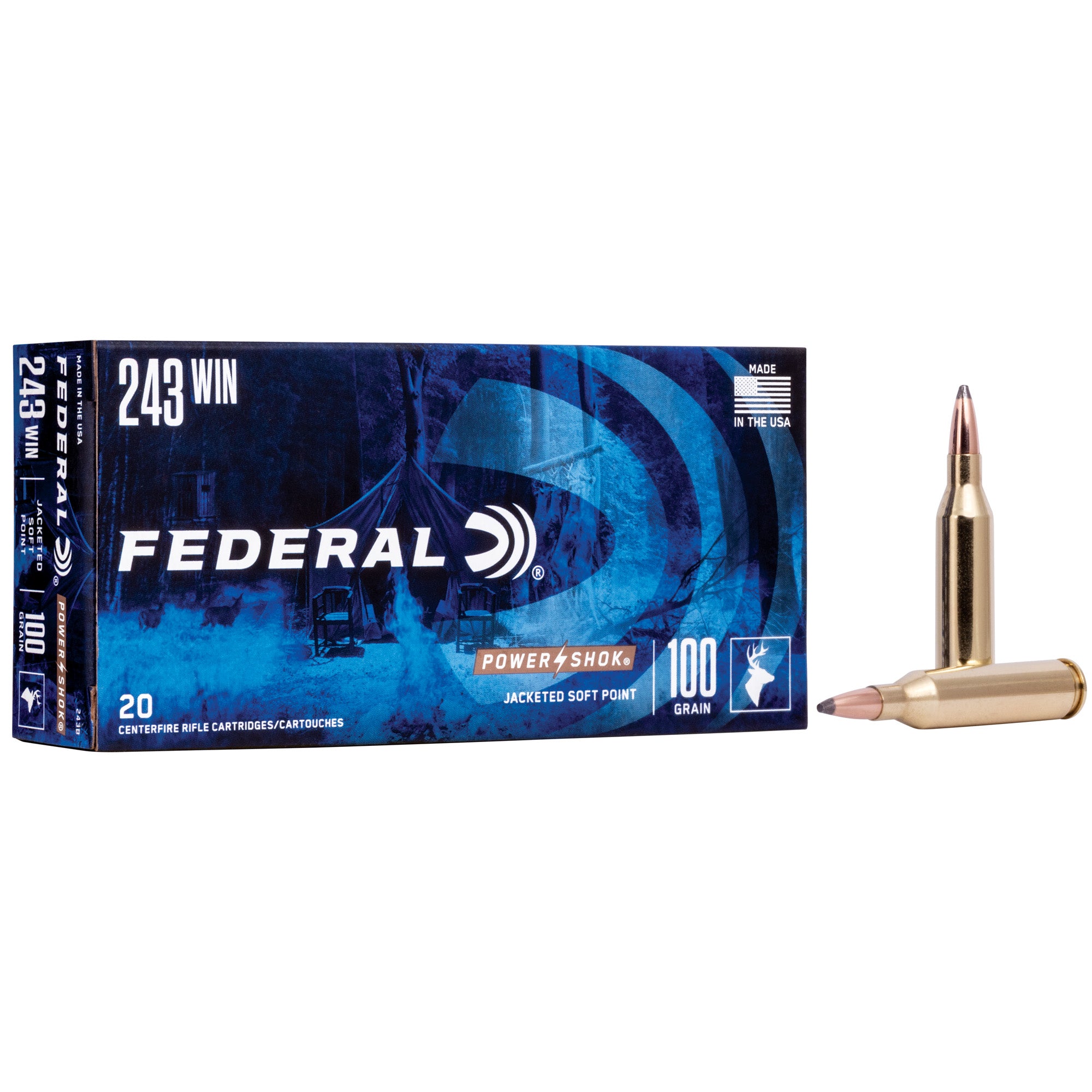 Federal PowerShok .243 Winchester 100-Grain Solid Base Hunting Bullets (20 Pack)