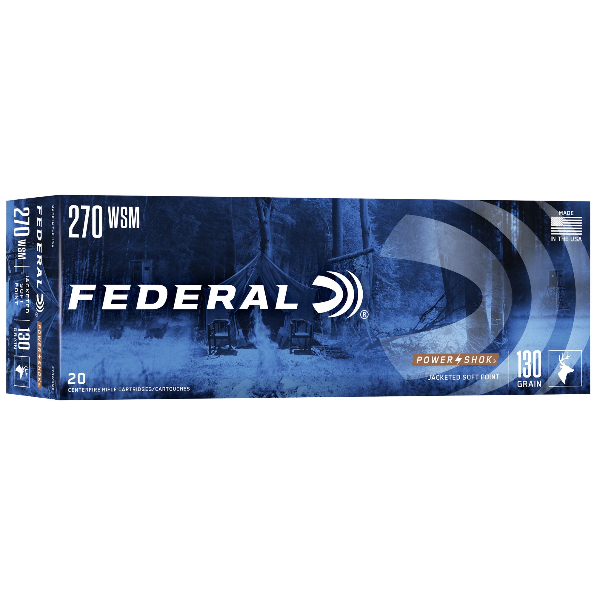 Federal PowerShok 270 Winchester Short Magnum 130 Grain Solid Base Rifle Ammunition (20 Rounds Per Box)