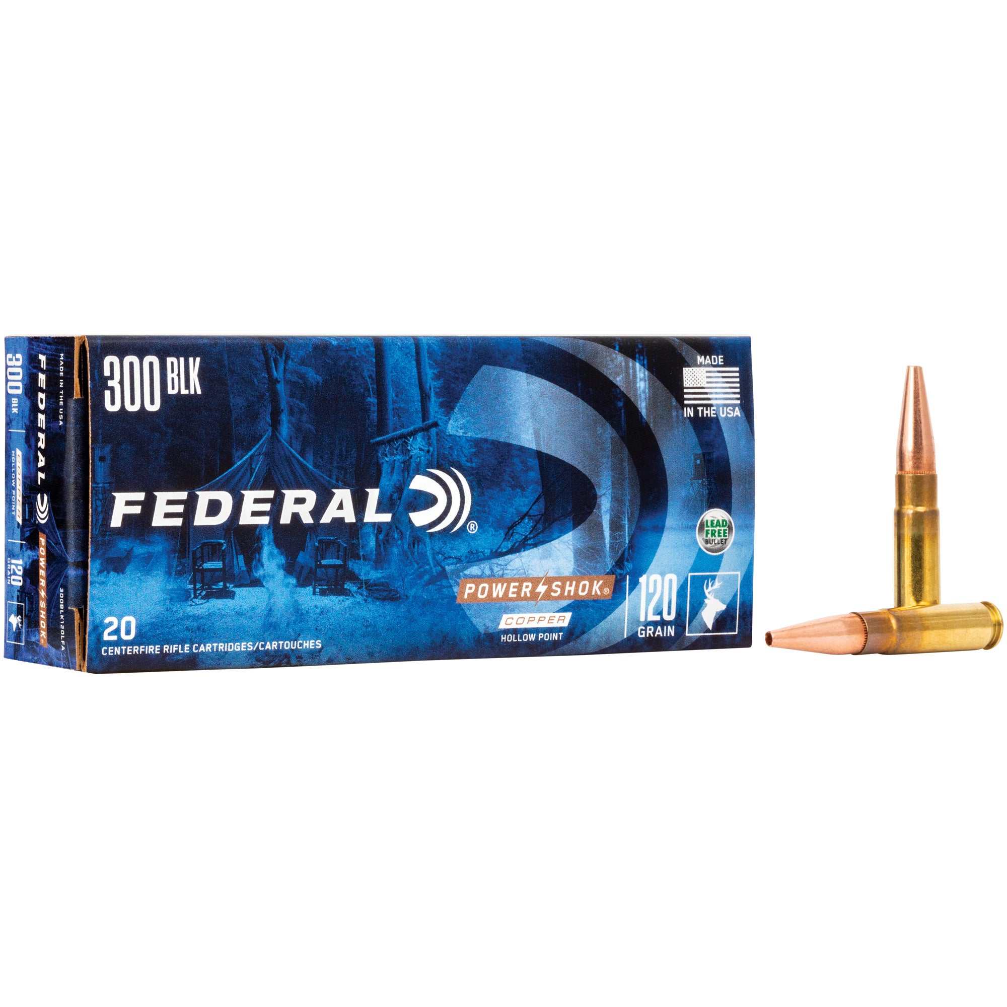 Federal PowerShok Copper 300 Blackout 120 Grain Solid Base Rifle Ammunition