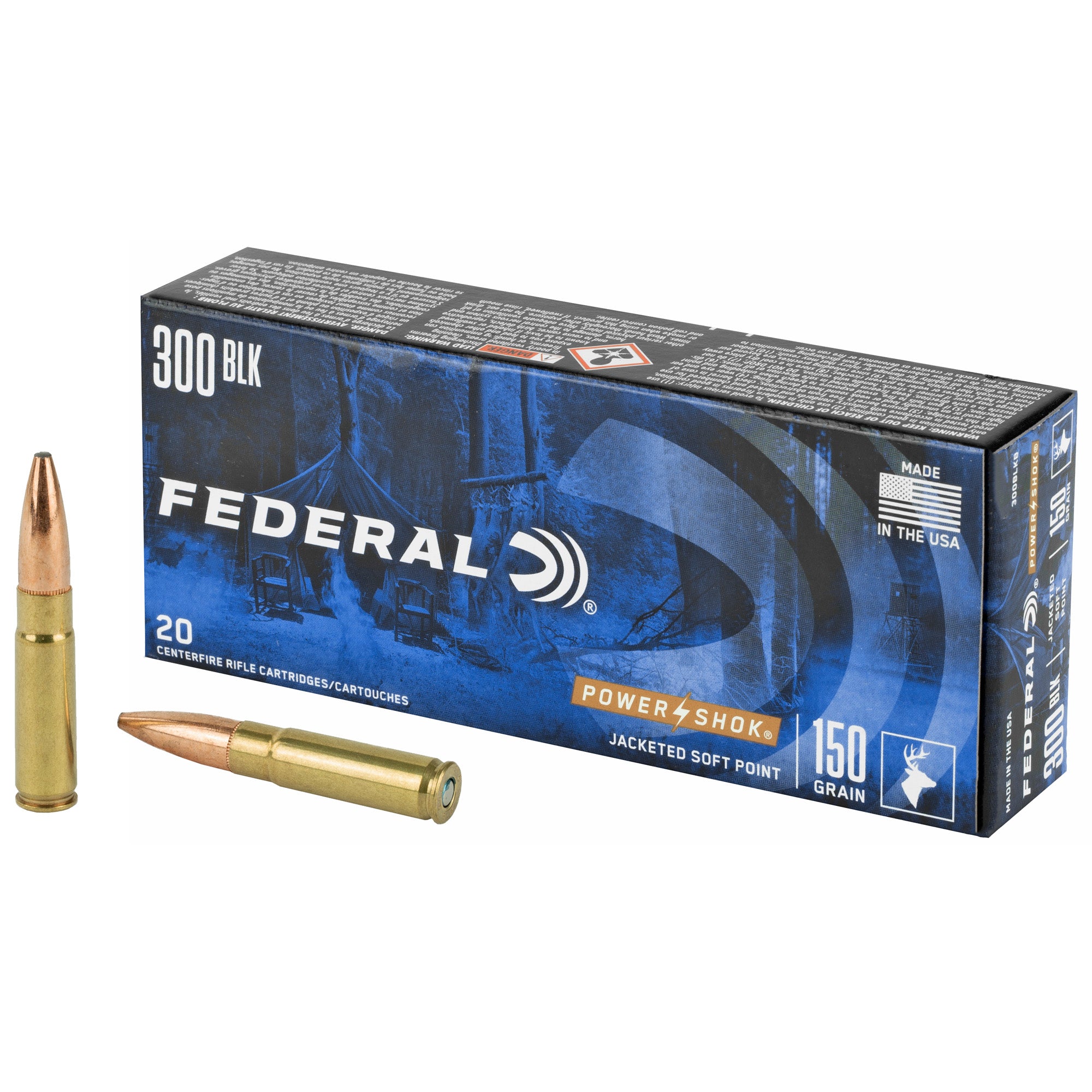 Federal PowerShok 300 Blackout 150 Grain Solid Base Rifle Ammunition (20 Rounds)