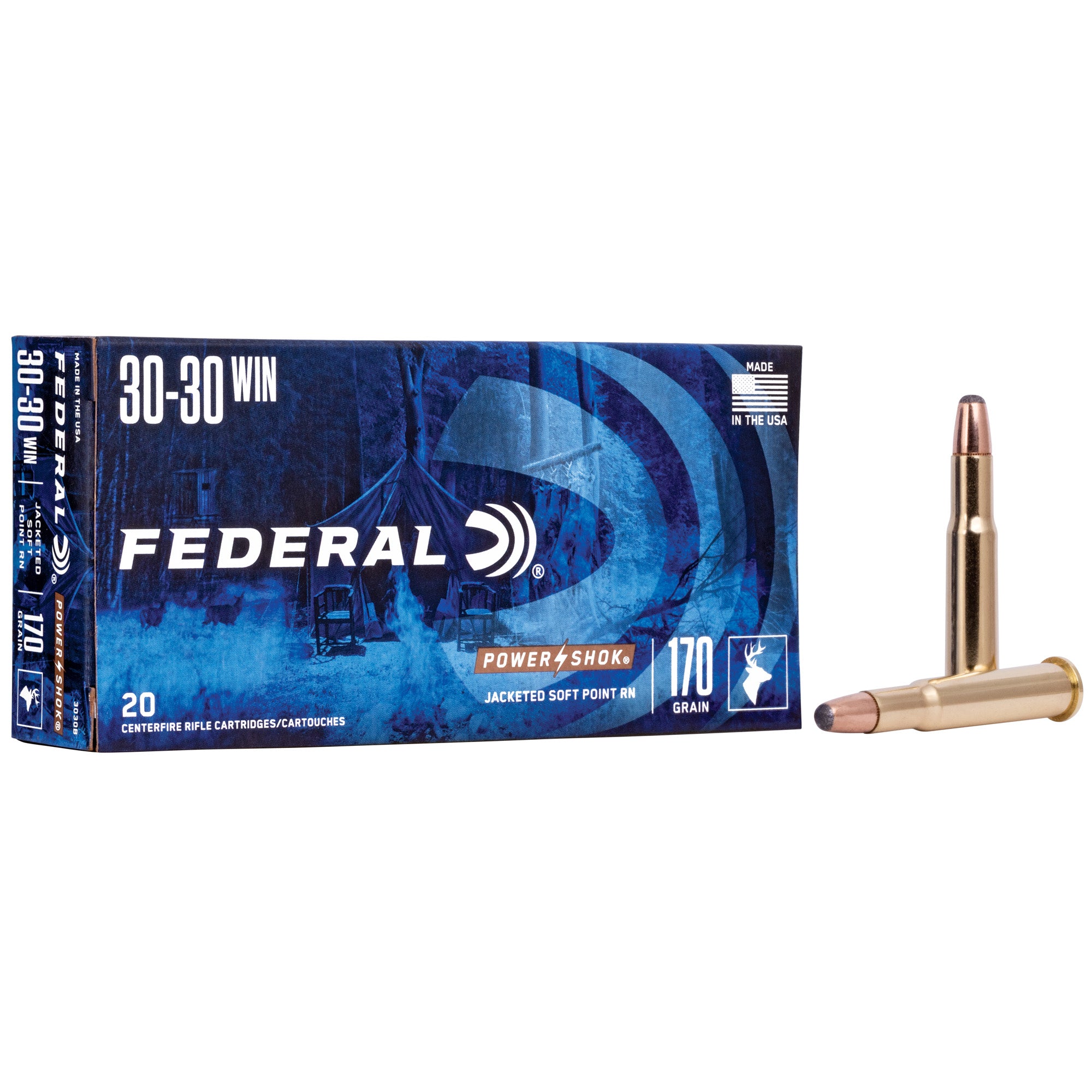 Federal PowerShok .30-30 Winchester 170-Grain Jacketed Soft Point Bullets (20 Rounds per Box)