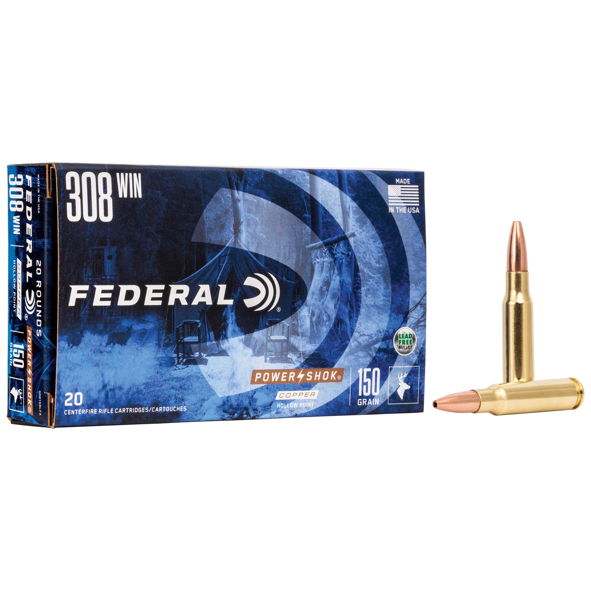 Federal PowerShok Copper .308 Winchester 150-Grain Hollow Point Ammunition - 20 Rounds
