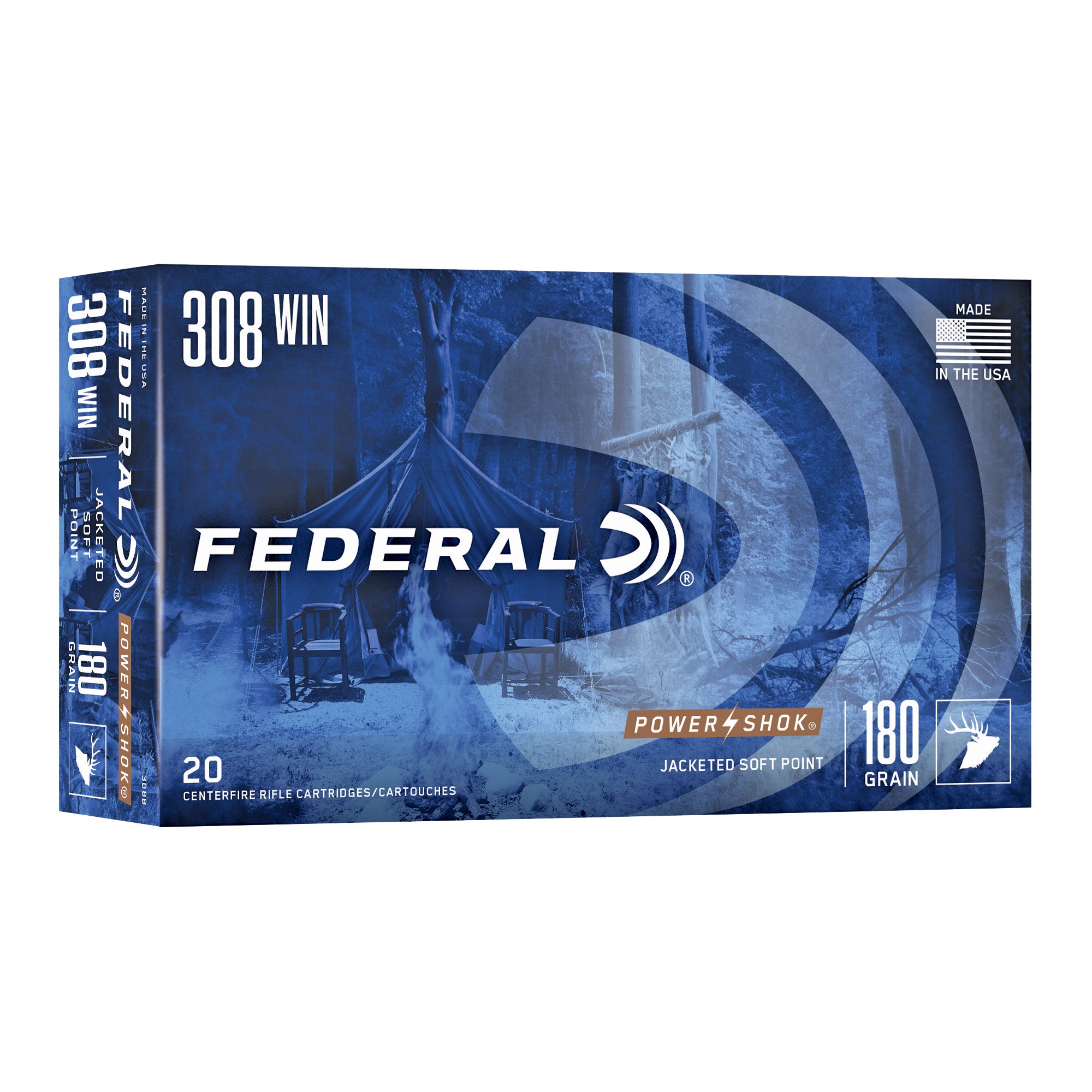 Federal PowerShok .308 Winchester 180-Grain Solid Base Hunting Bullets - Pack of 20