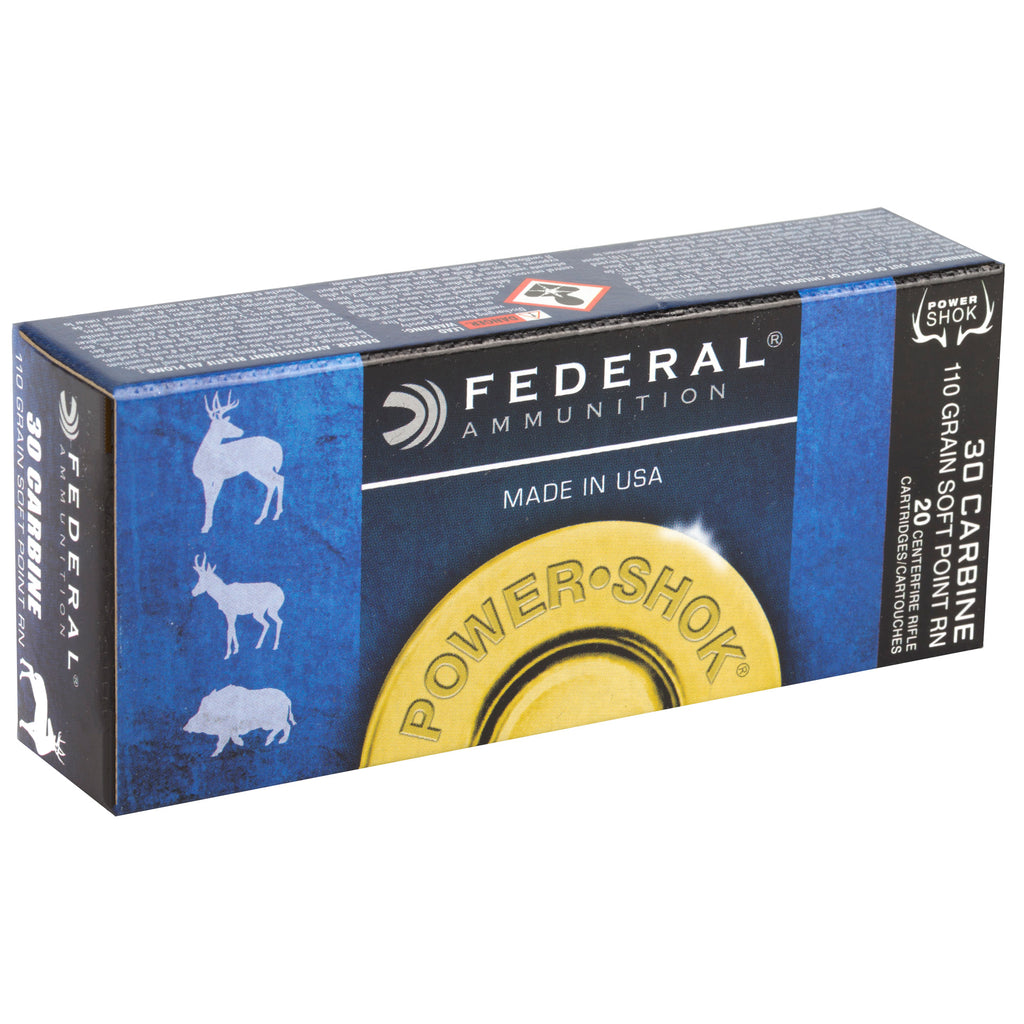Federal PowerShok .30 Carbine Jacketed Soft Point Bullet – 110 Grain, 20 Count Box