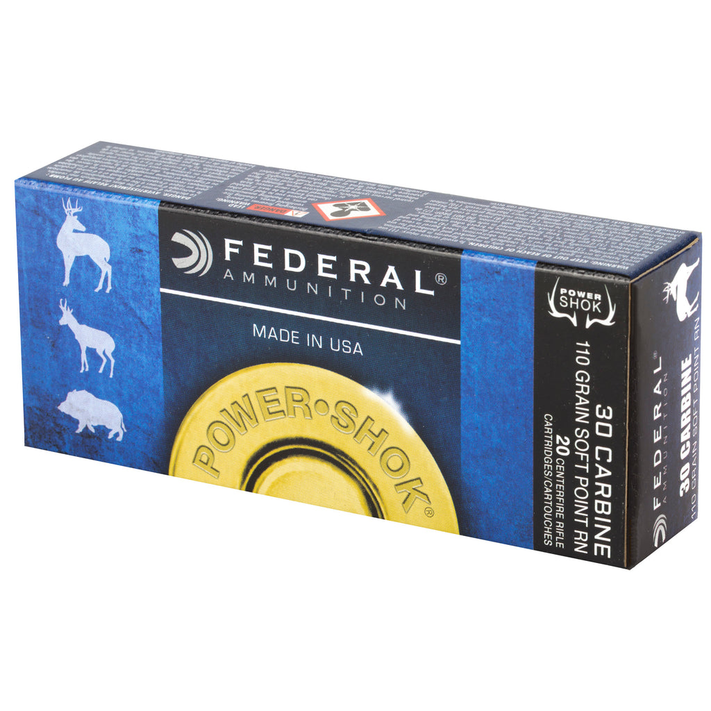 Federal PowerShok .30 Carbine Jacketed Soft Point Bullet – 110 Grain, 20 Count Box