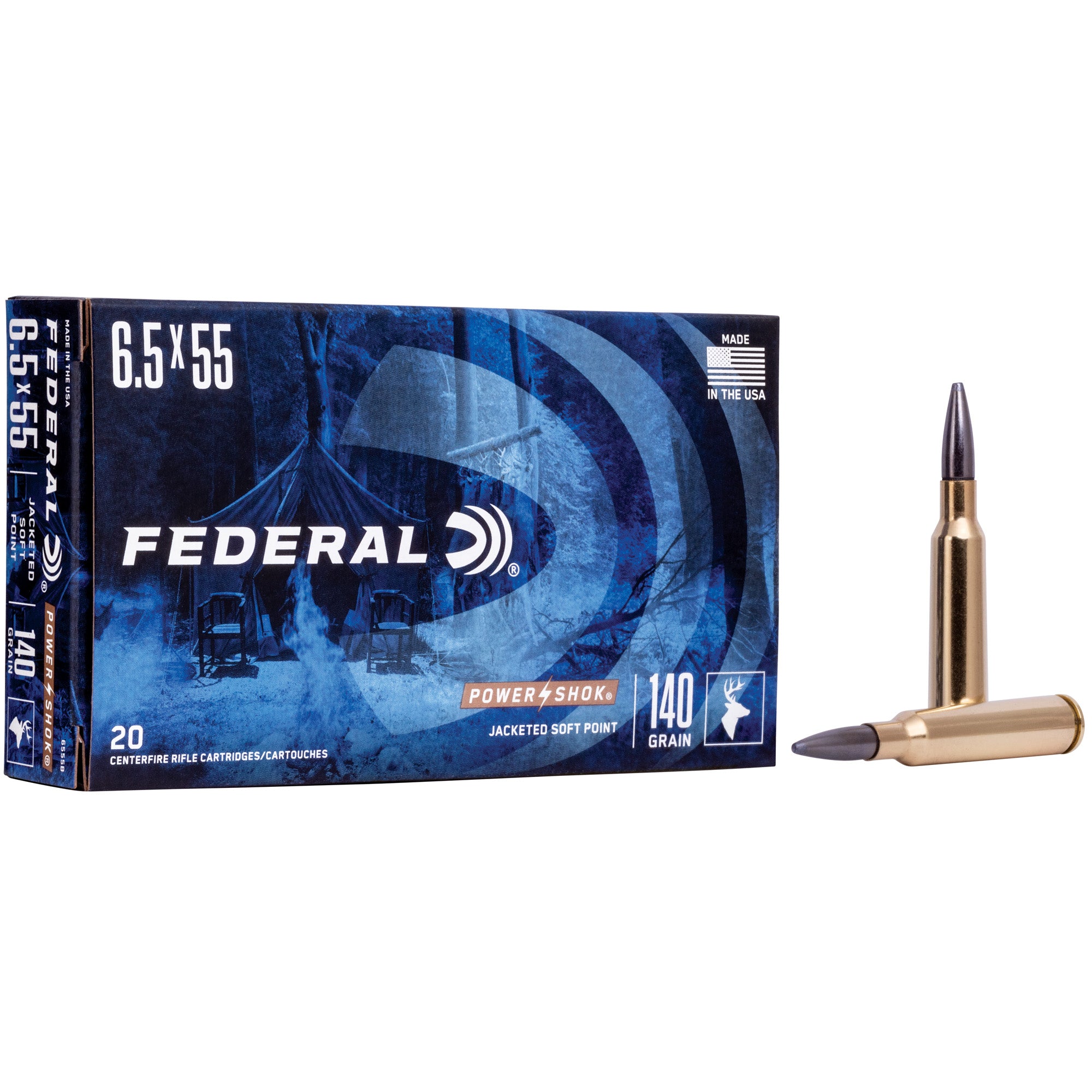 Federal PowerShok 6.5x55 Swedish 140-Grain Solid Base Hunting Ammo (20 Rounds)