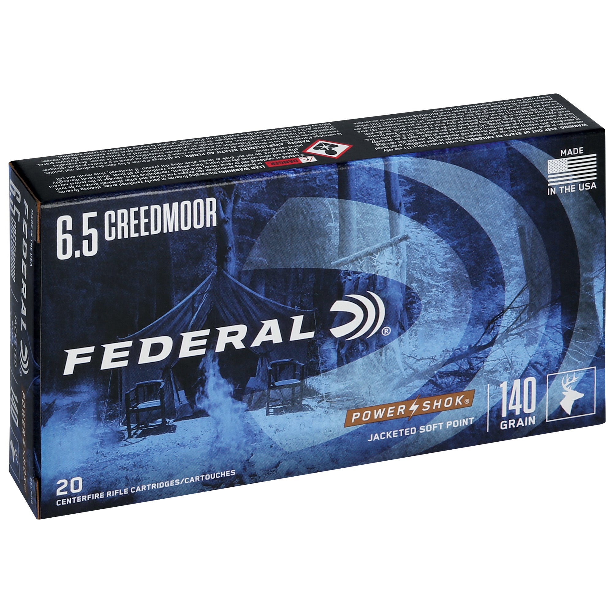 Federal PowerShok 6.5 Creedmoor 140 Grain Solid Base Rifle Bullets - 20 Pack