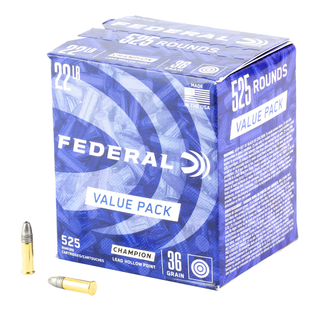 Federal Lead Hollow Point 22LR Ammunition – 36 Grain, 525 Rounds per Box
