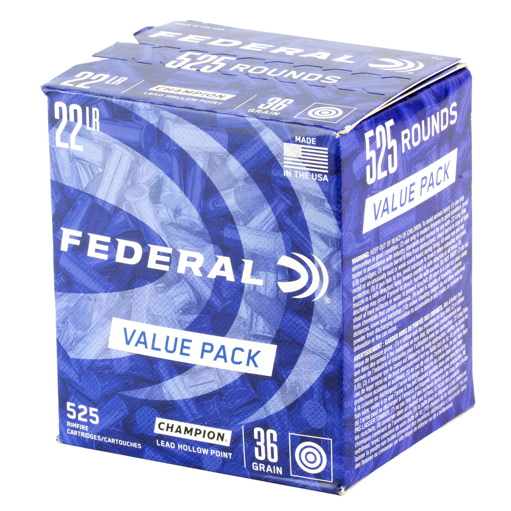 Federal Lead Hollow Point 22LR Ammunition – 36 Grain, 525 Rounds per Box