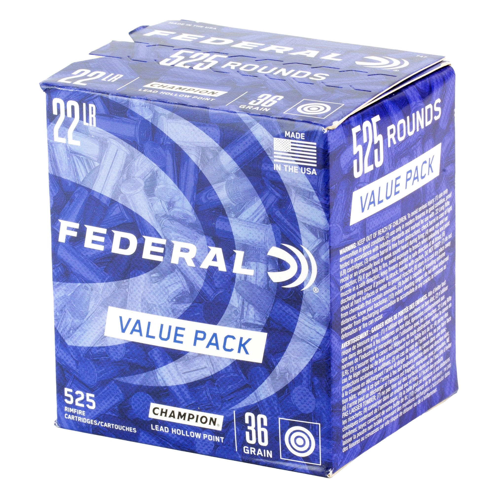 Federal Lead Hollow Point 22LR Ammunition – 36 Grain, 525 Rounds per Box