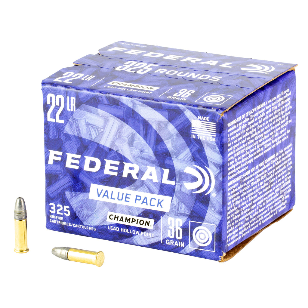 Federal 22LR Lead Hollow Point Ammunition – 36 Grain, 325 Rounds per Box