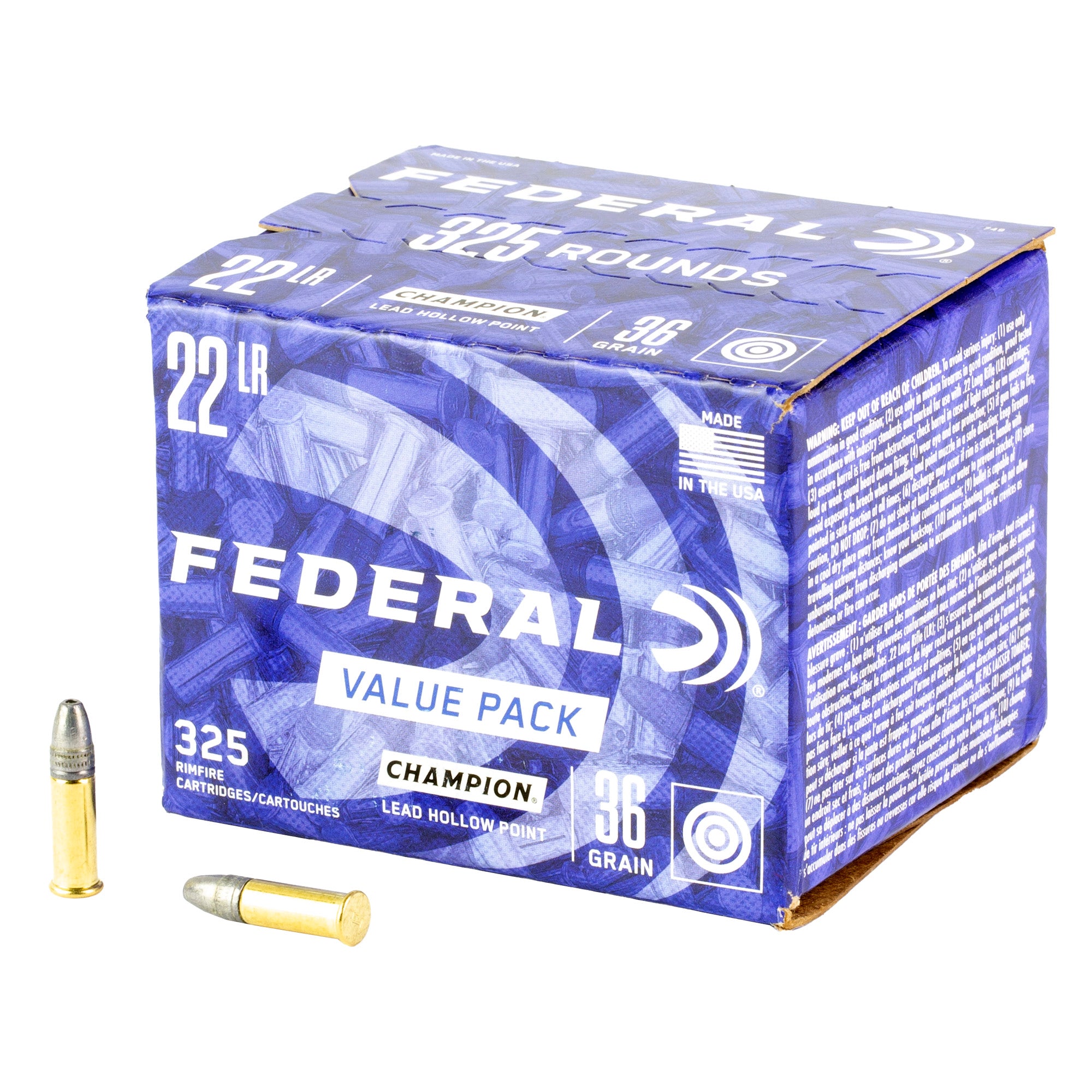 Federal 22LR Lead Hollow Point Ammunition – 36 Grain, 325 Rounds per Box