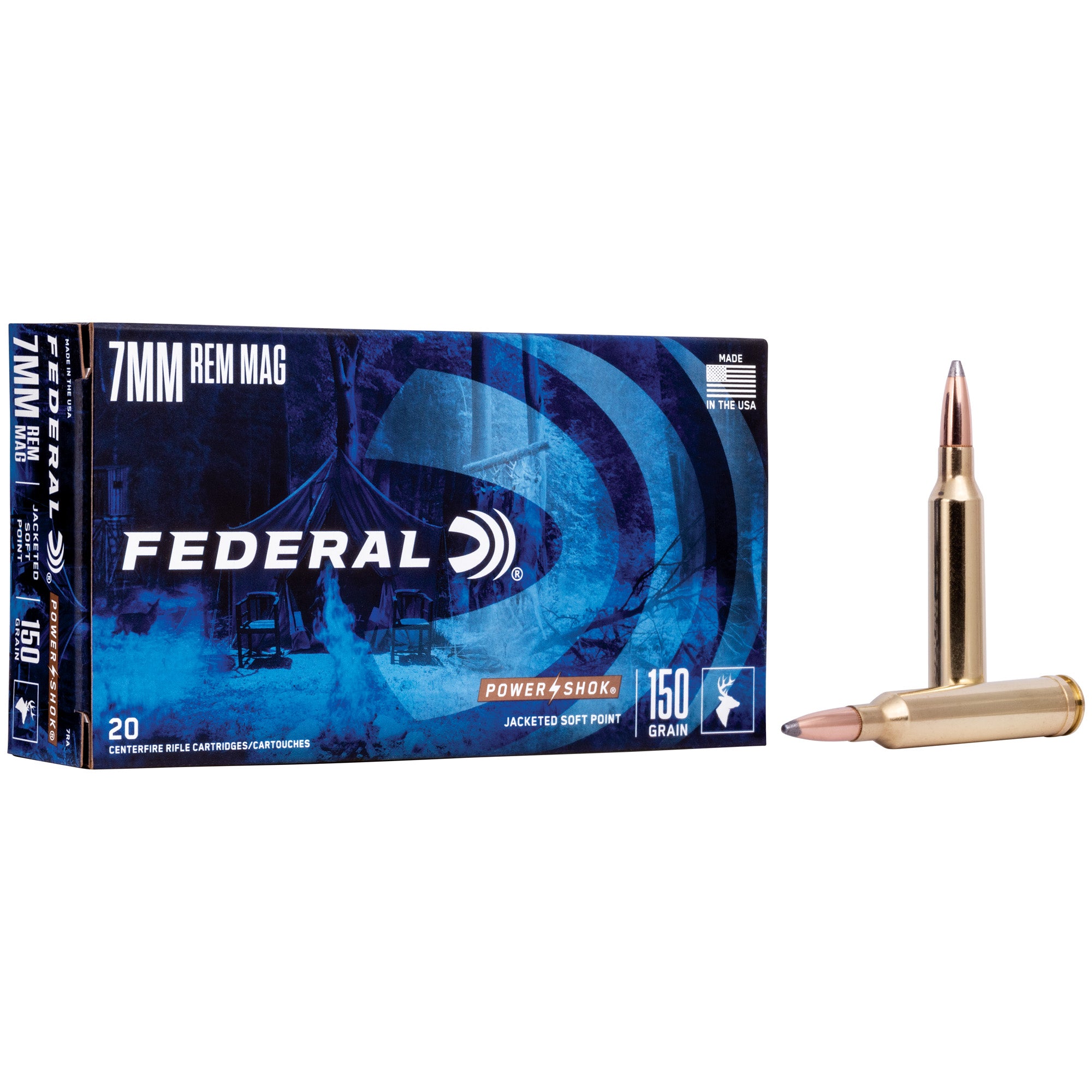 Federal PowerShok 7mm Remington Magnum 150-Grain Solid Base Hunting Bullets (20-Pack)
