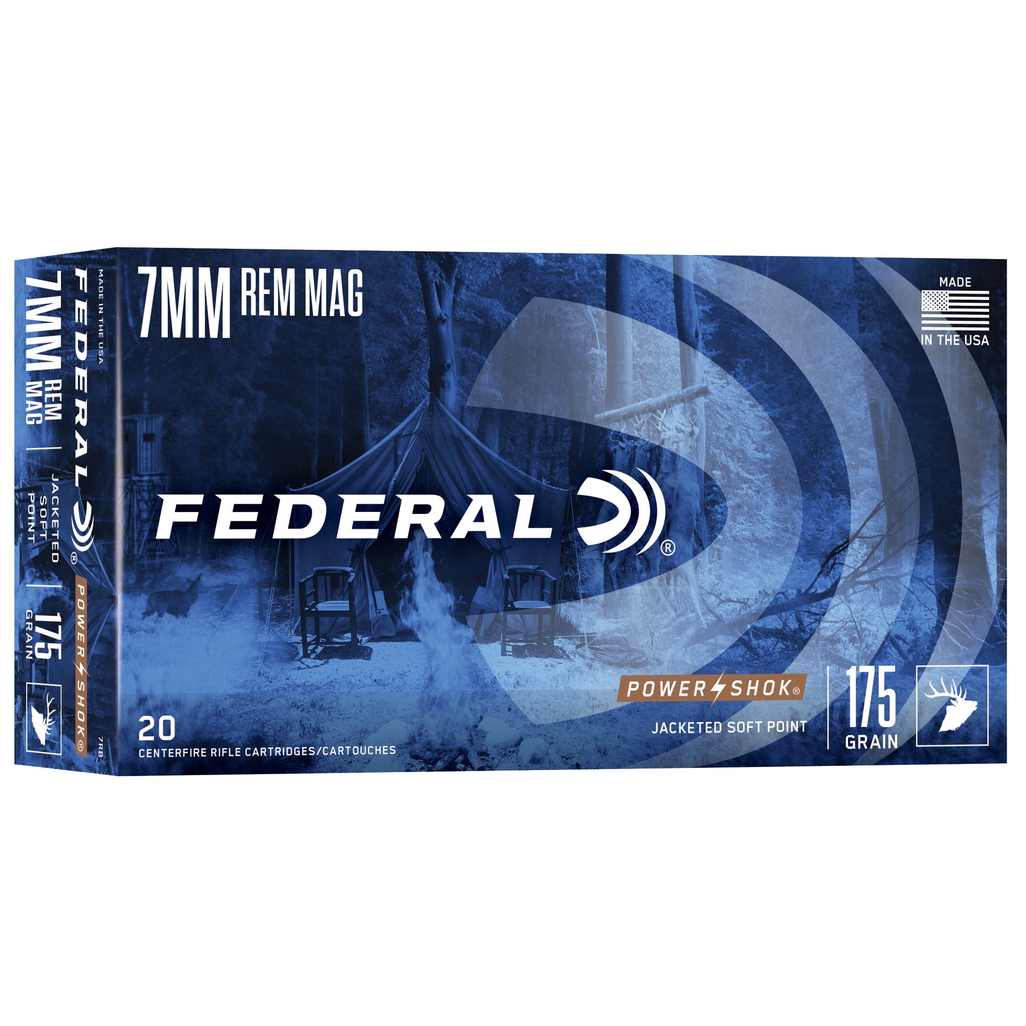 Federal PowerShok 7mm Remington Magnum 175 Grain Solid Base Hunting Bullets (20/200)