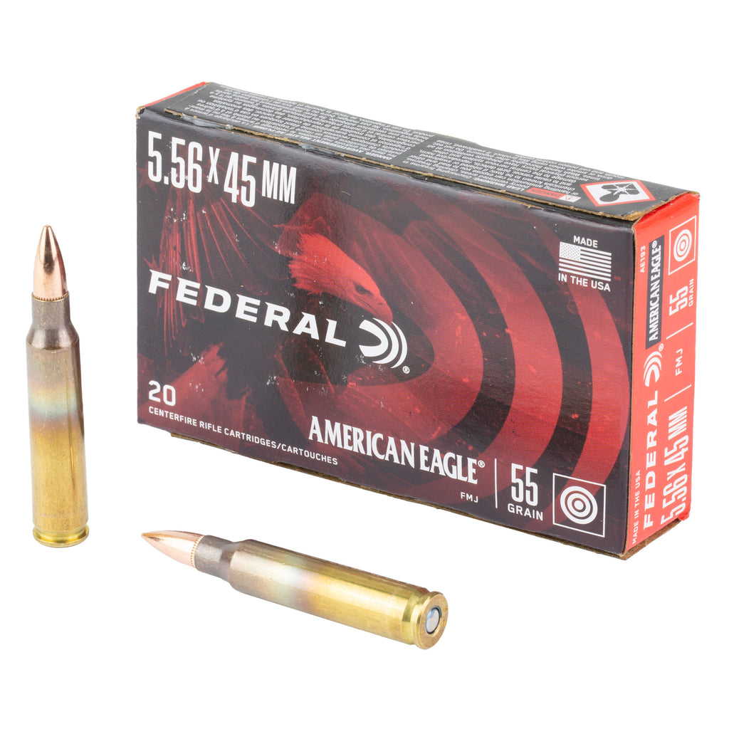 Federal American Eagle 5.56 NATO 55 Grain FMJ Rifle Ammunition - 20 Rds/Box, 500 Rds/Case