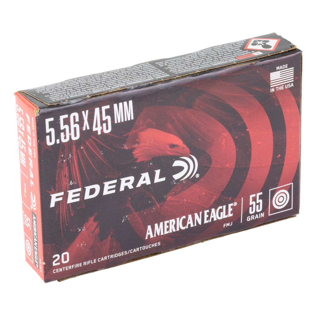 Federal American Eagle 5.56 NATO 55 Grain FMJ Rifle Ammunition - 20 Rds/Box, 500 Rds/Case