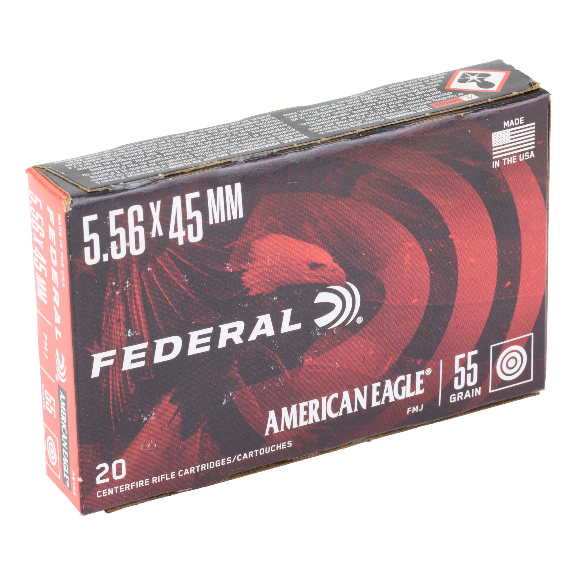 Federal American Eagle 5.56 NATO 55 Grain FMJ Rifle Ammunition - 20 Rds/Box, 500 Rds/Case