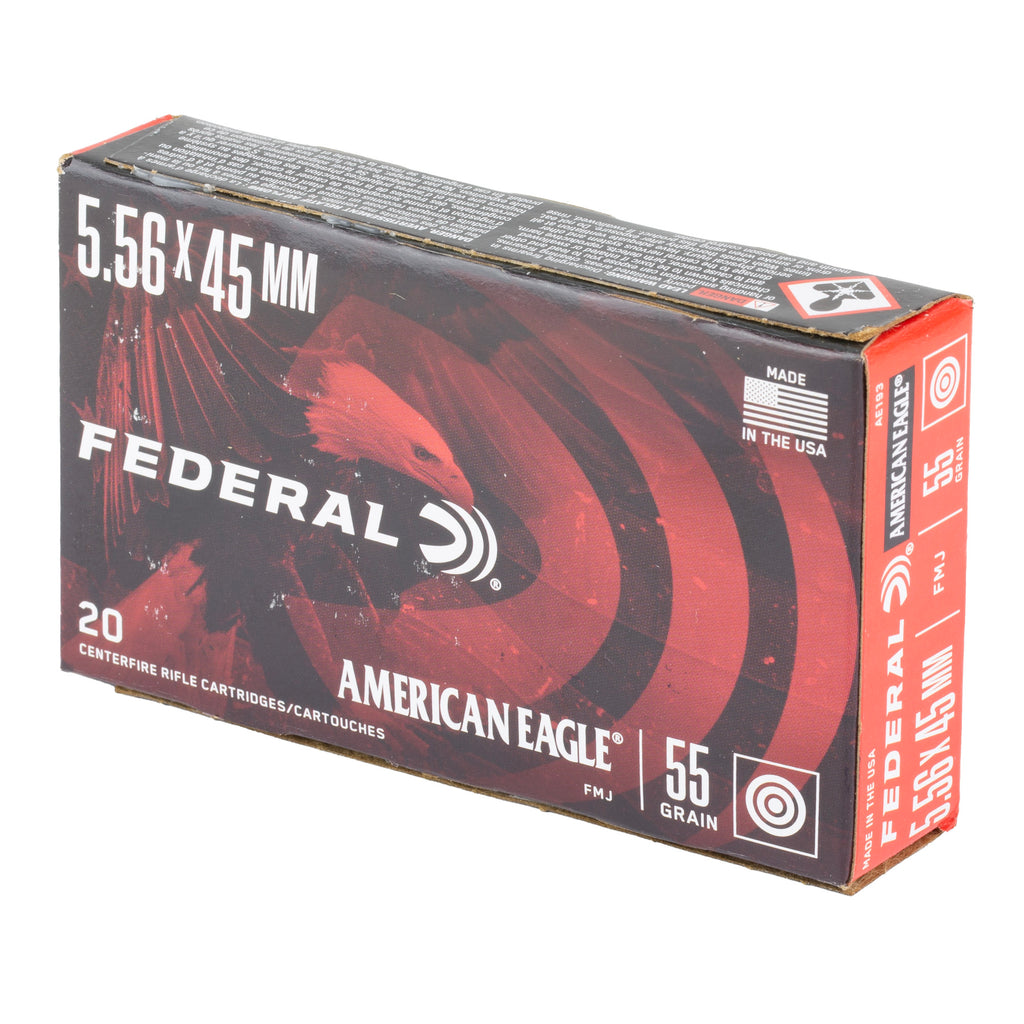 Federal American Eagle 5.56 NATO 55 Grain FMJ Rifle Ammunition - 20 Rds/Box, 500 Rds/Case