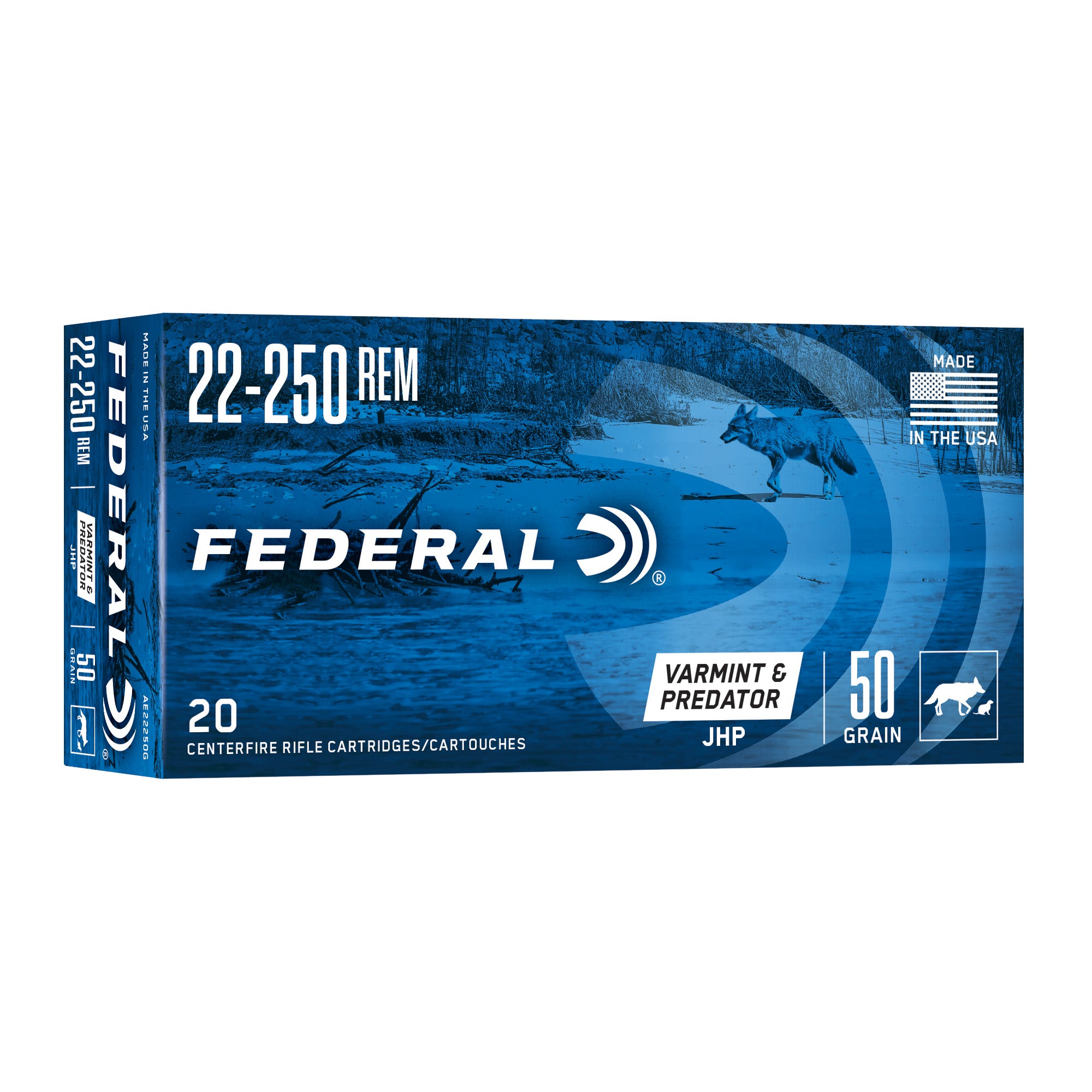 Federal American Eagle Varmint .22-250 Remington 50 Grain Hollow Point Ammunition (20 Rounds per Box)