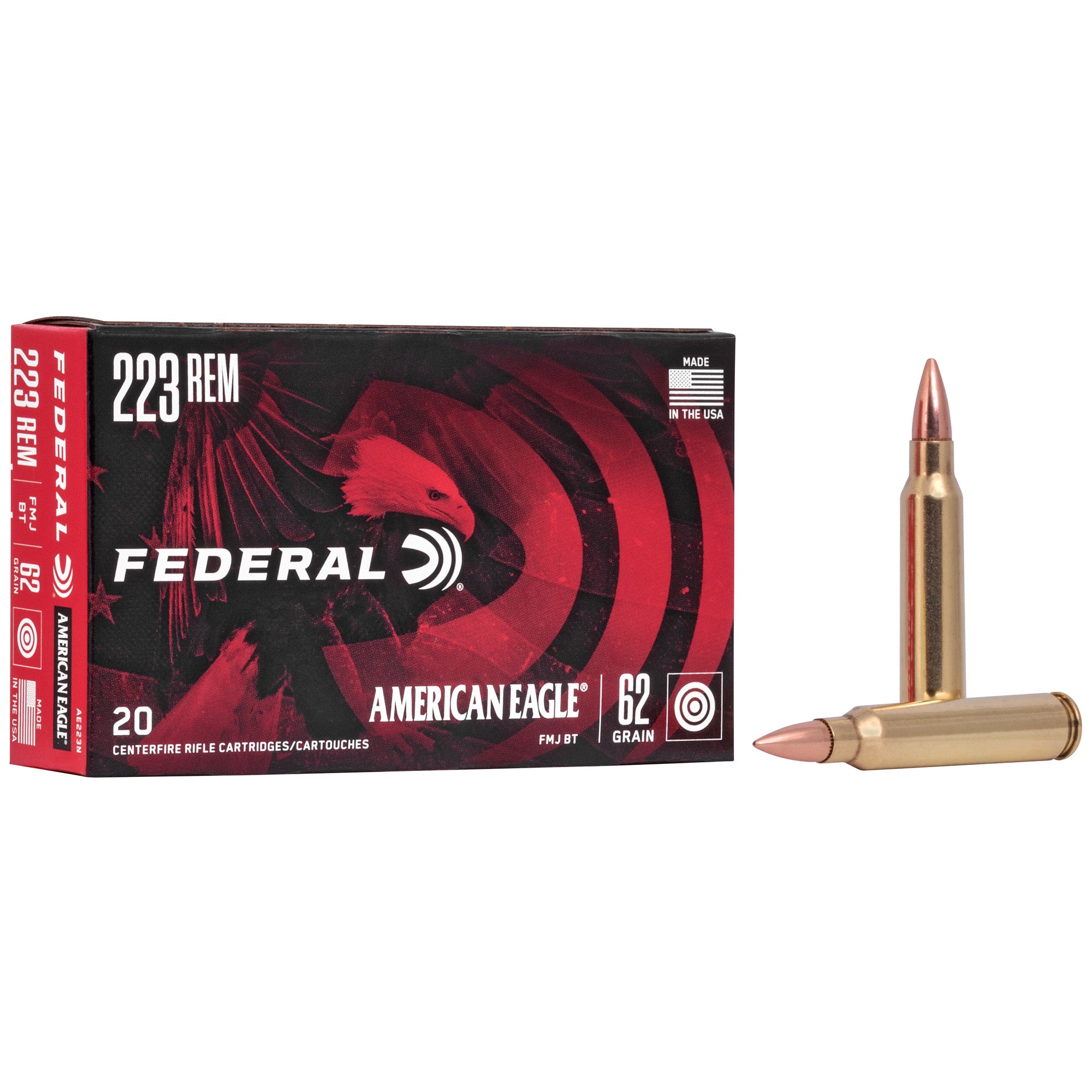 Federal American Eagle .223 Remington 62 Grain Full Metal Jacket Ammunition, 20 Rounds per Box